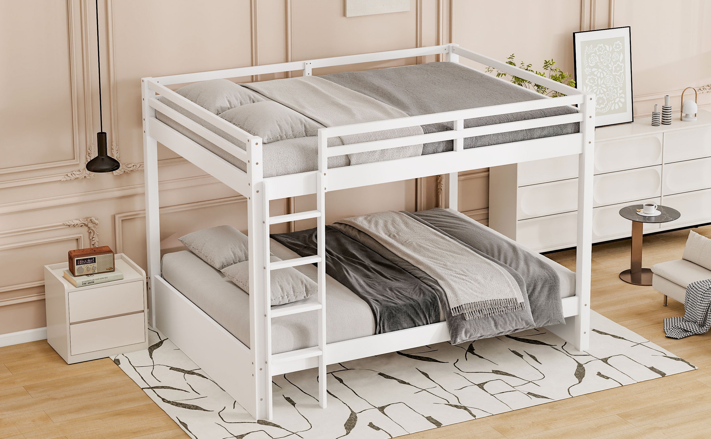 Queen over queen bunk bed side view