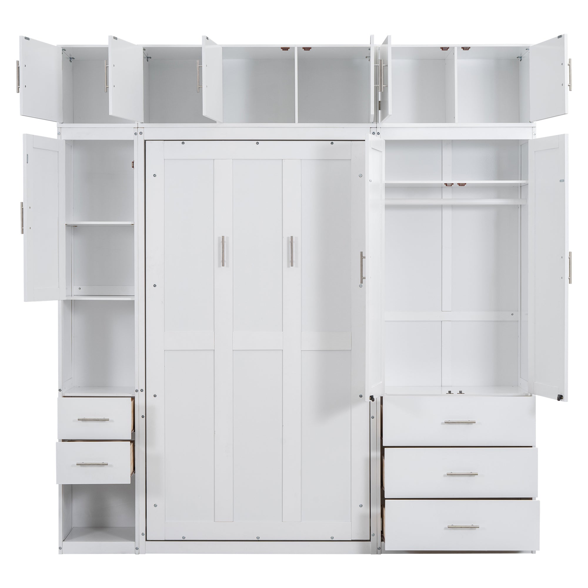 Twin Size Murphy Bed with Lockers and Wardrobes, With installation video, White