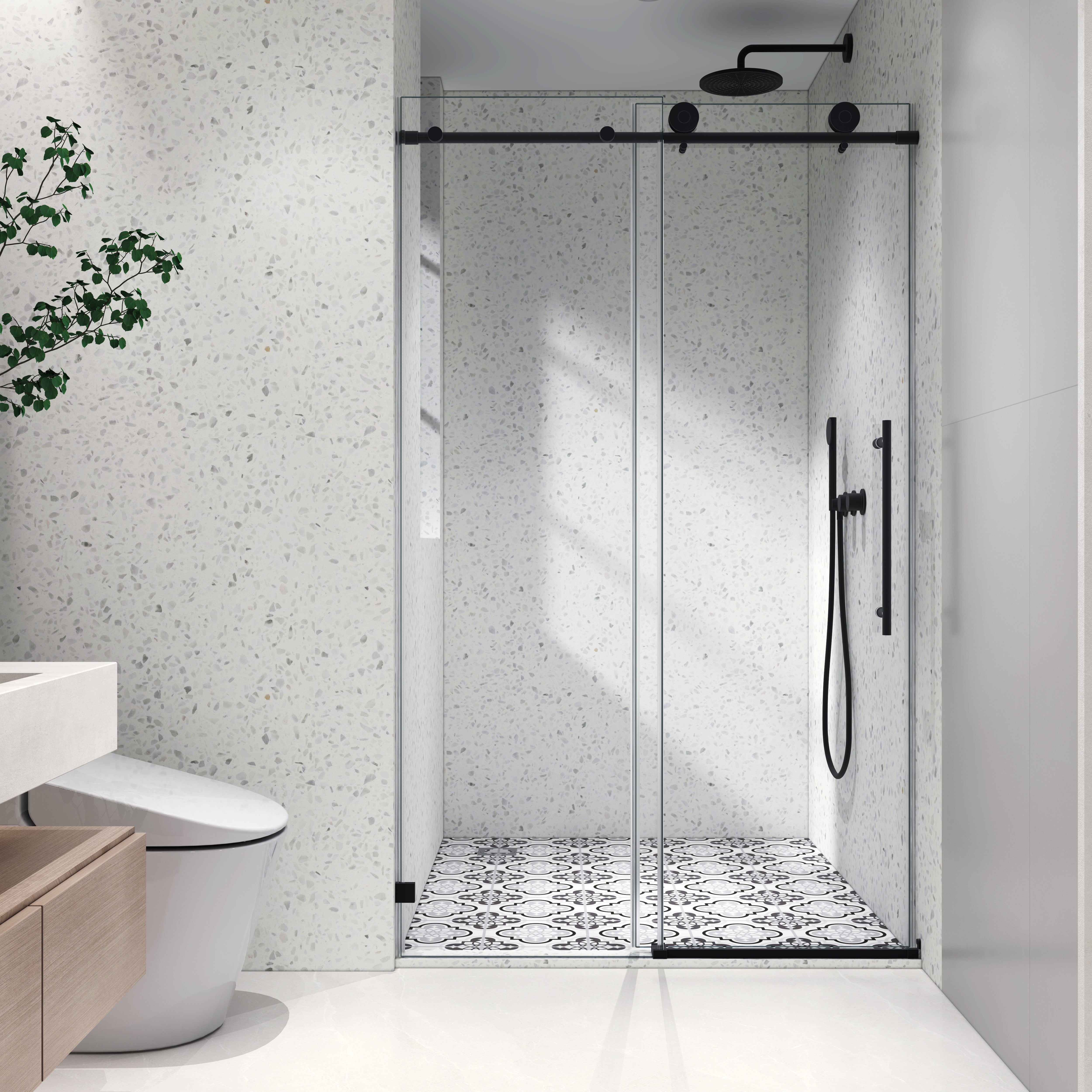 48 x 76 in Soft-Closing Frameless Sliding Shower Door - 48 x 76 in / Matte Black view 4
