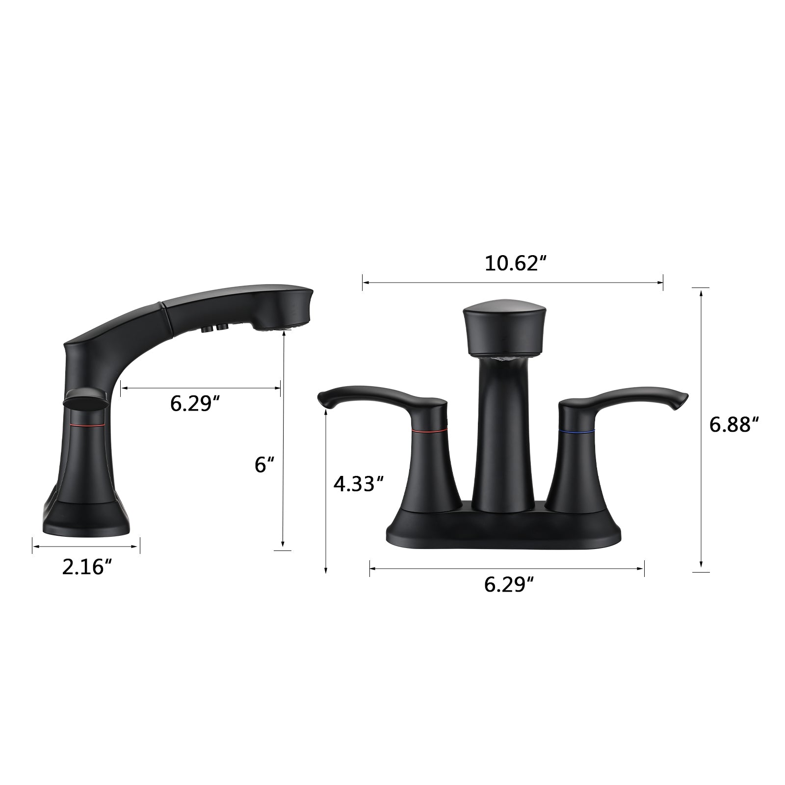 Bathroom Faucet with Pull Out Sprayer, 2 Handle 4 Inch Faucet Utility Sink Faucet, Matte Black