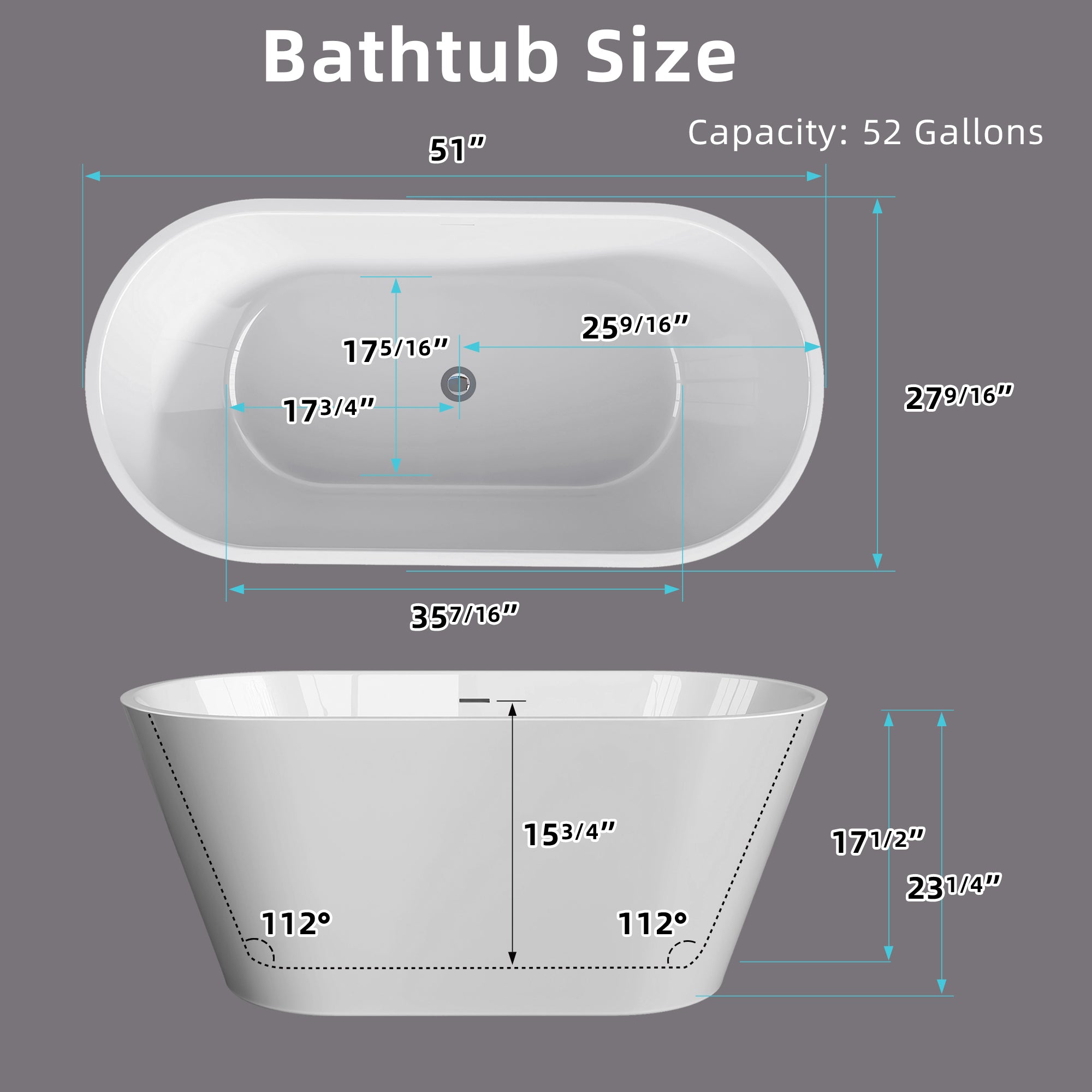 51" Acrylic Freestanding Bathtub Contemporary Soaking White Tub with Overflow and Pop-up Drain Gloss White