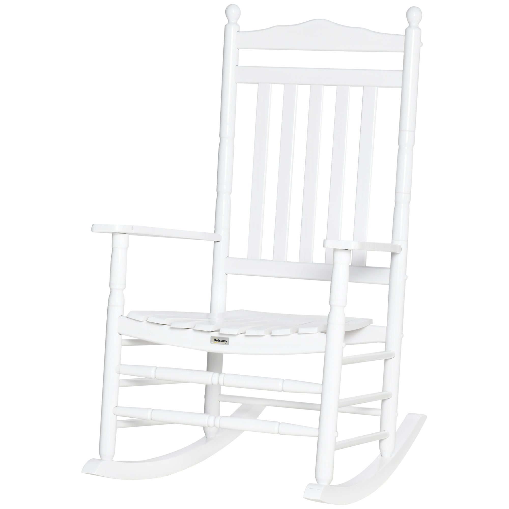 Outsunny Traditional Wooden High-Back Rocking Chair for Porch, Indoor/Outdoor, White