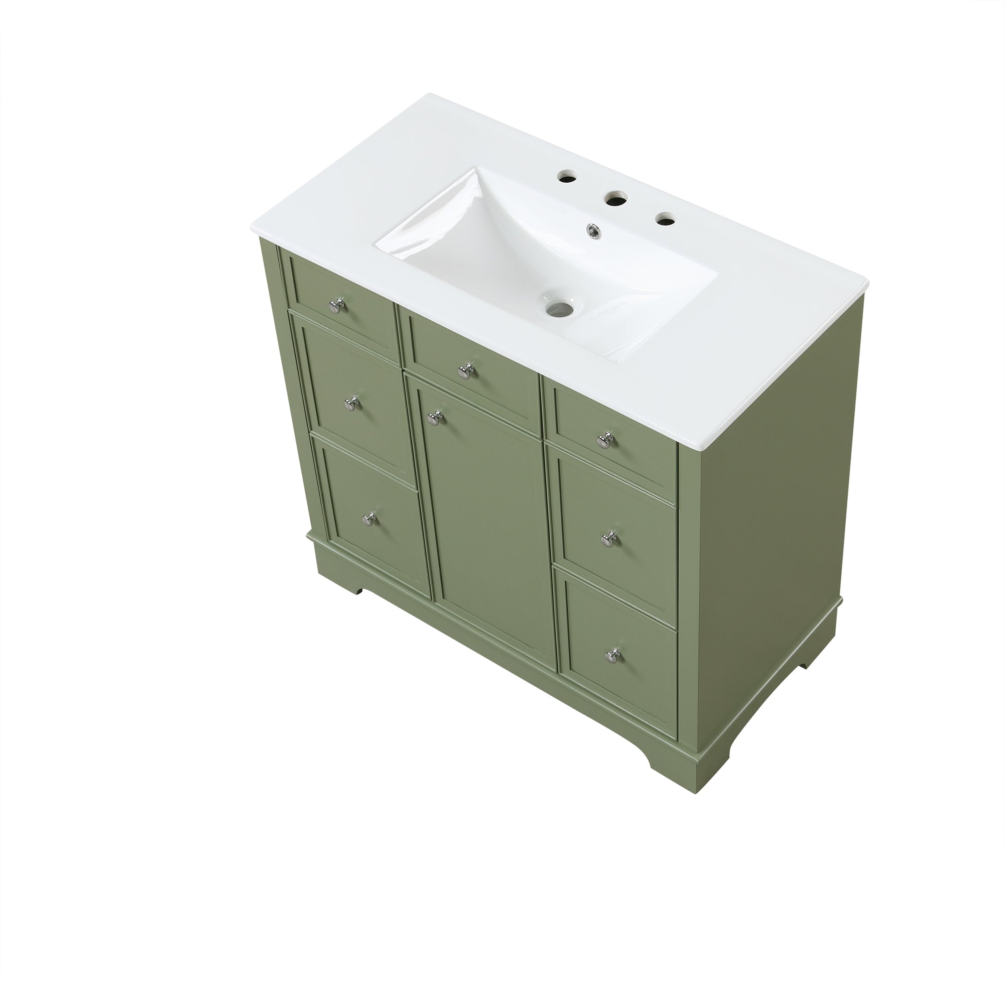 36" Bathroom Vanity with Sink, One Cabinet with Three drawers and One Flip Drawer, Solid Wood and MDF Board, Green