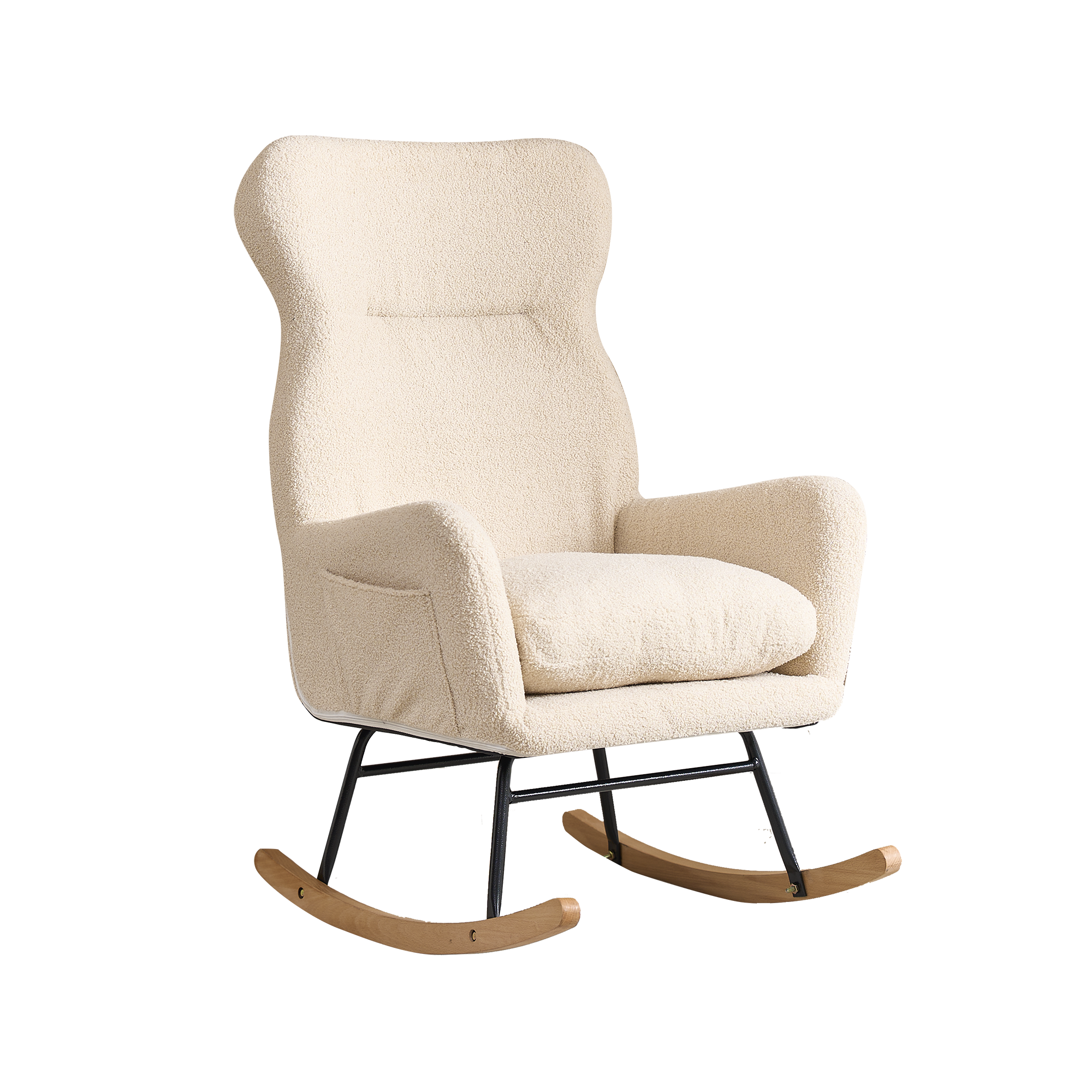 Modern Rocking Chair with High Backrest,Teddy Material Comfort Arm Rocker, Lounge Armchair for Living Room