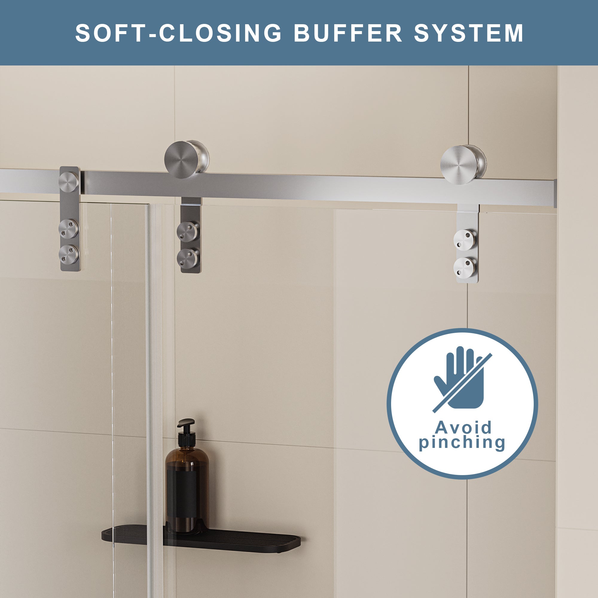 60 in. W x 76 in. H Frameless Soft-closing Shower Door, Single Sliding Shower Door, 5/16" (8mm) Clear Tempered Glass Shower Door with Explosion-Proof Film, Brushed Nickel 24D211-60BN-COMBO