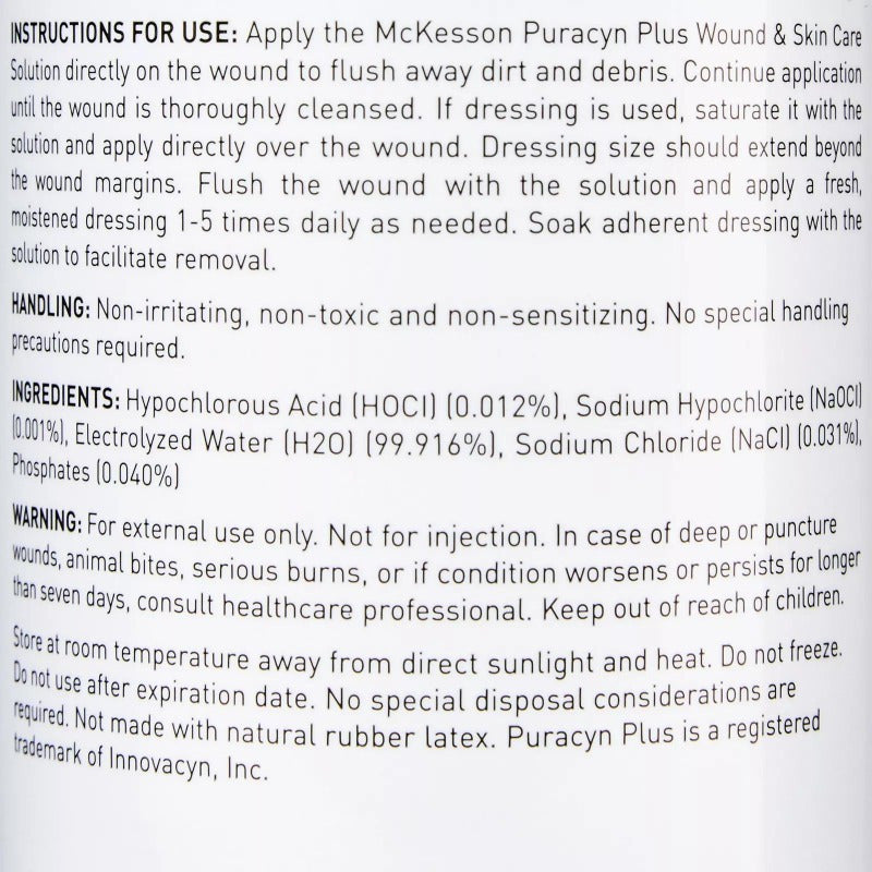 McKesson Puracyn Plus Wound Irrigation Skin Cleanser - 16.9 oz First Aid Solution | Effective for Cuts, Scrapes & Skin Irritation | Gentle & Non-Irritating