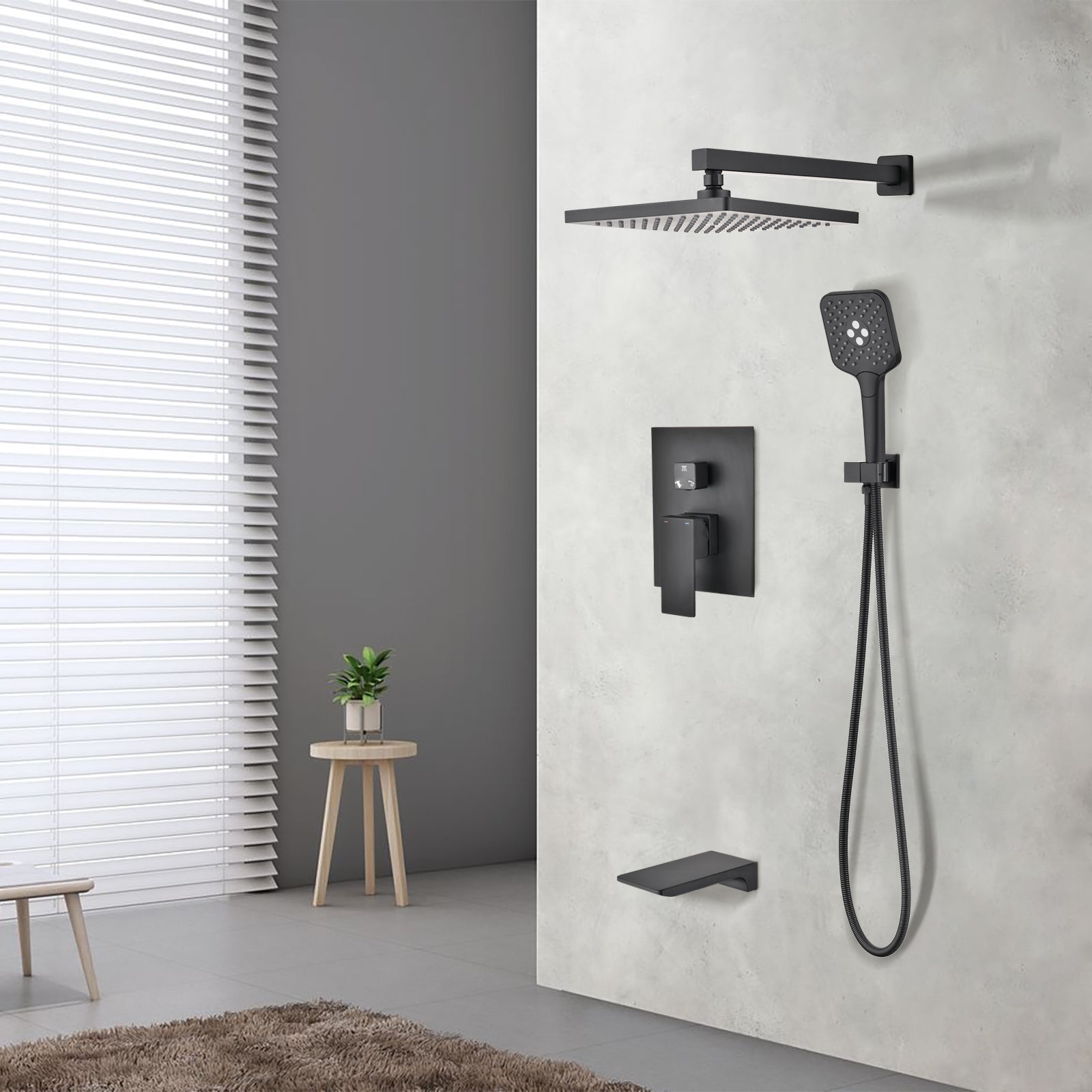 Shower Faucet Set, with Handheld Shower and Rainfall Shower Head Combination Set Wall Mounted Shower System with Tub Spout