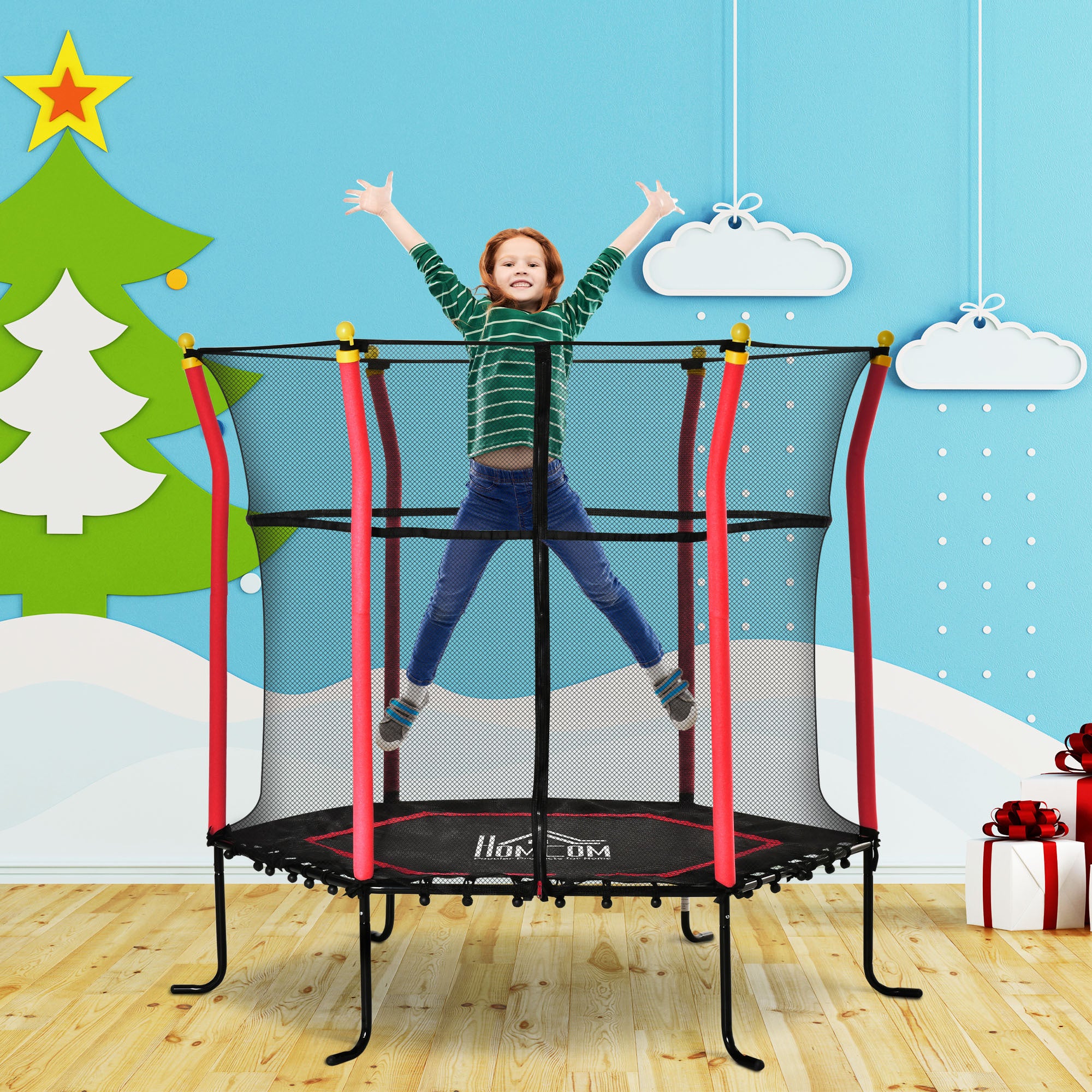 Soozier Trampoline for Kids with Net, Indoor/Outdoor Toddler Trampoline with Safety Enclosure, Birthday Gift for Boys and Girls 3-10 Years, Red