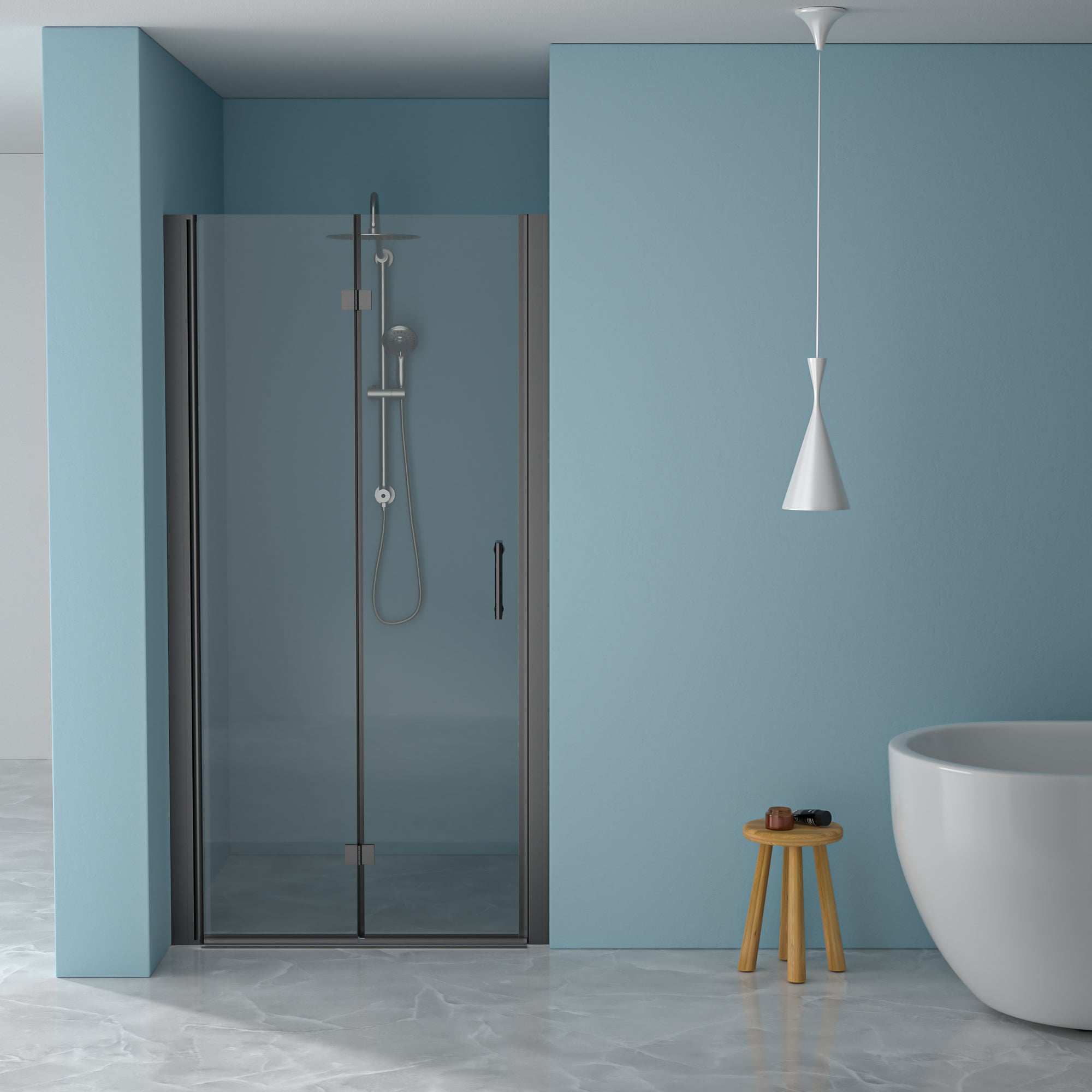 30-36 x 72 in fold frameless shower door matte black