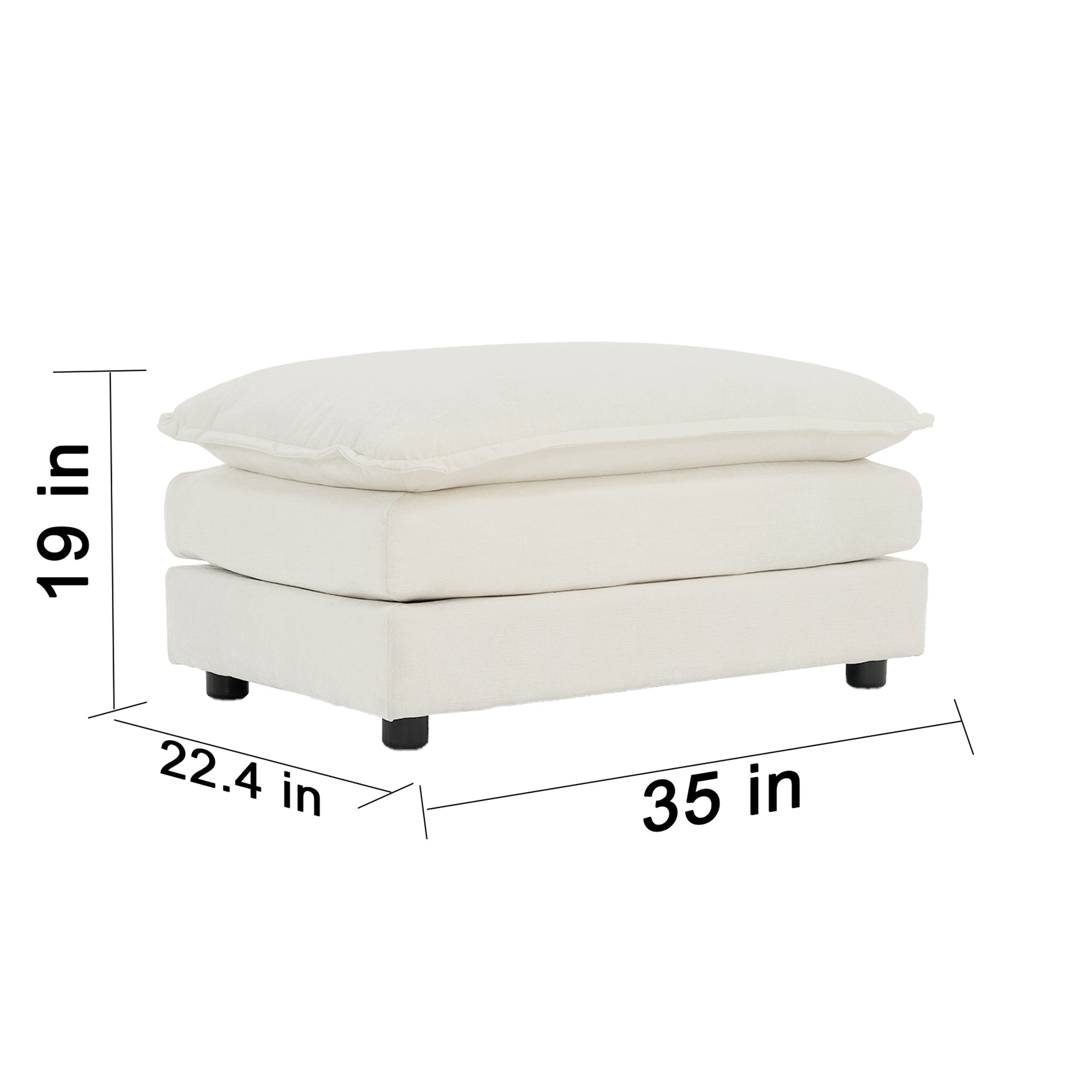 Chenille Fabric Ottomans Footrest to Combine with 2 Seater Sofa, 3 Seater Sofa and 4 Seater Sofa, White Chenille