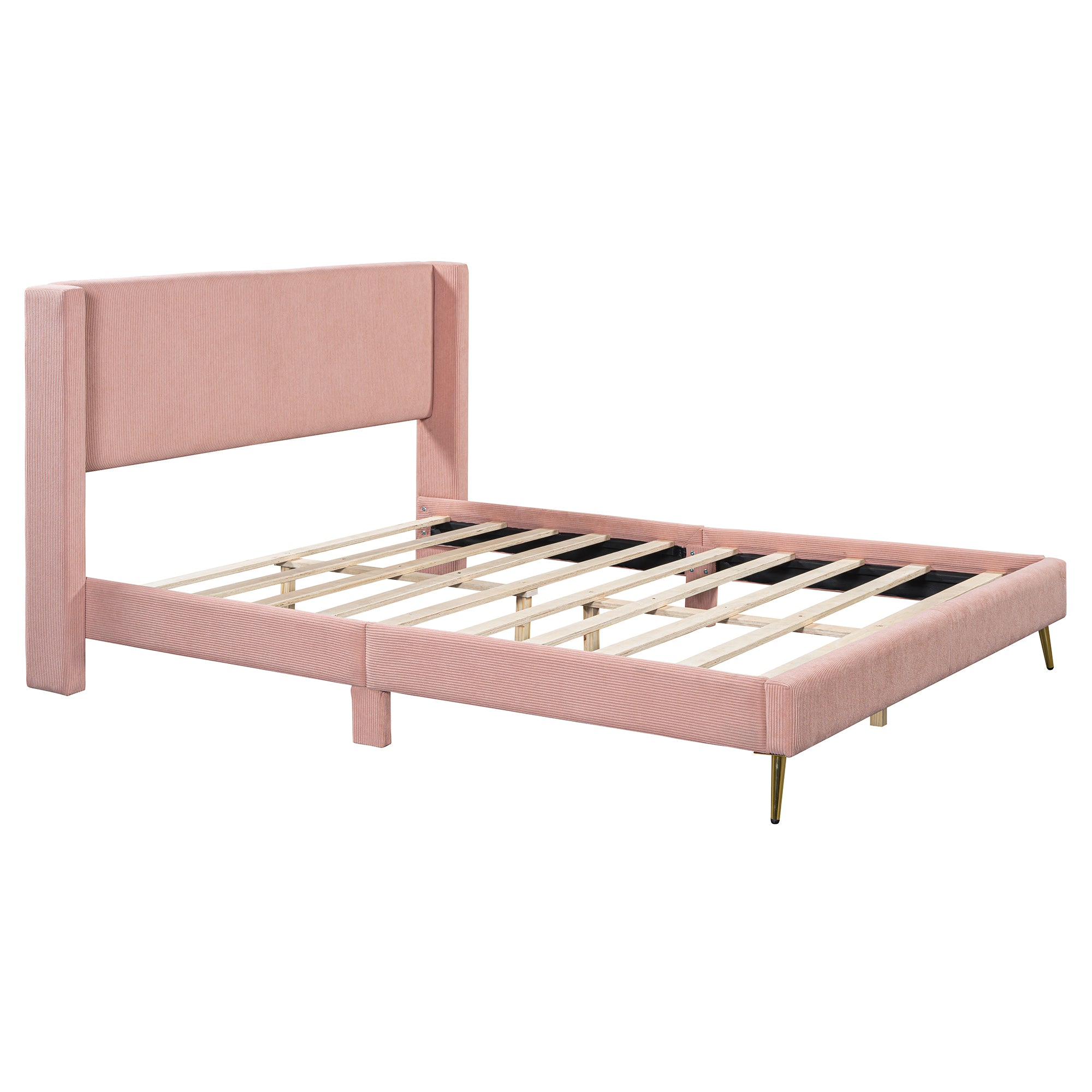 Queen Size Corduroy Platform Bed with Metal Legs, Pink(old sku:WF300238AAH)