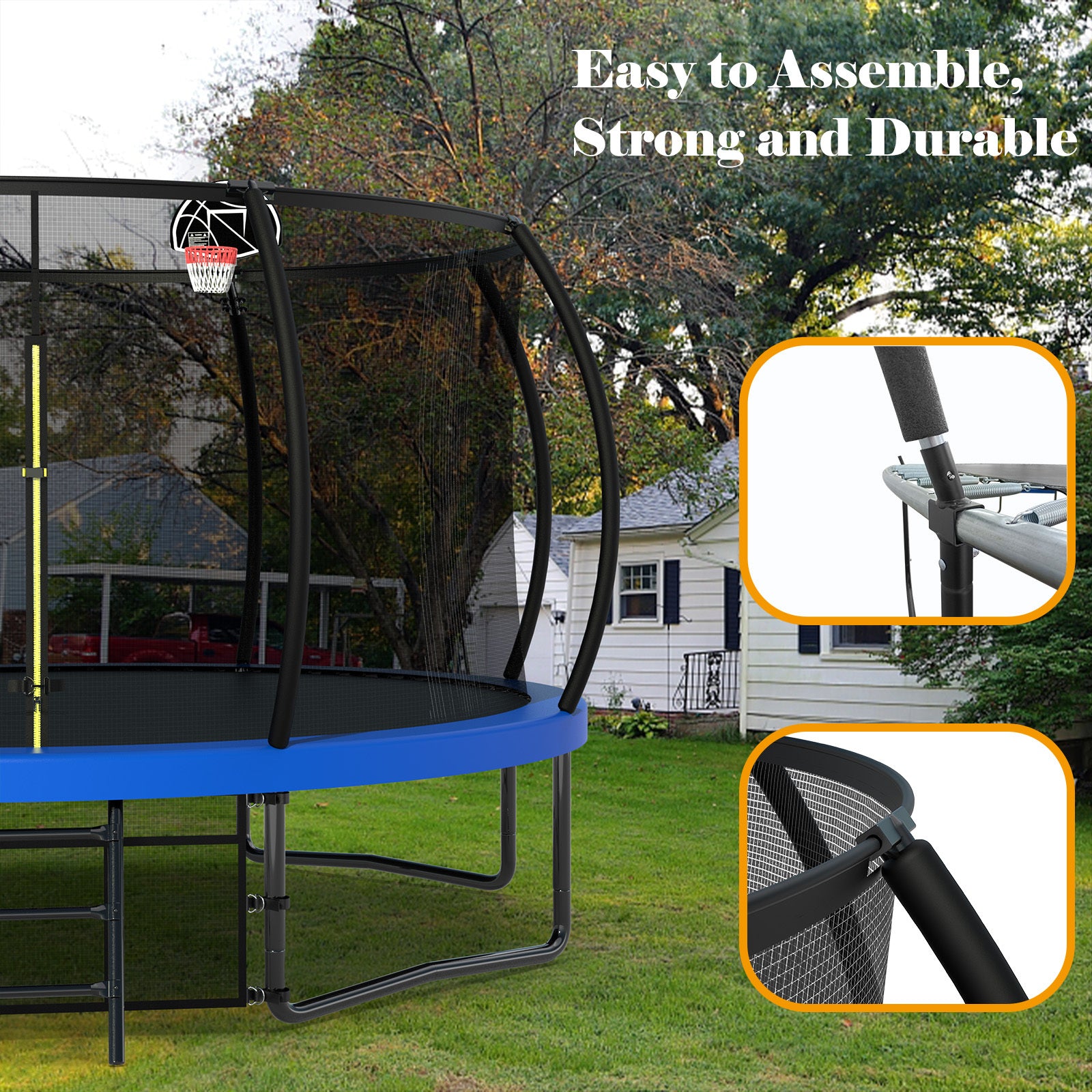 14FT Trampoline with Enclosure - Recreational Trampolines with Ladder and AntiRust Coating, ASTM Approval Outdoor Trampoline for Kids