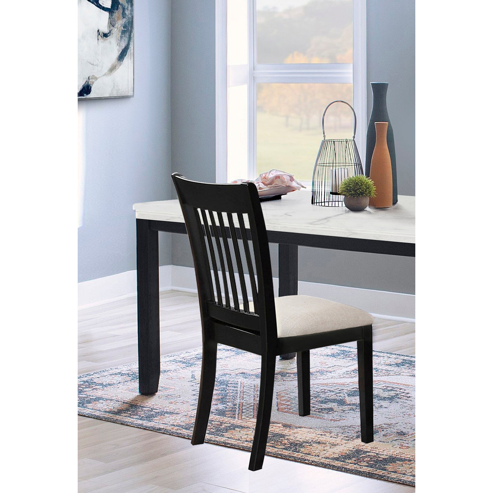 Dining Room Furniture Black Finish Set of 2 Seating Chairs Cushion Seats Wooden Back Kitchen Breakfast Chairs