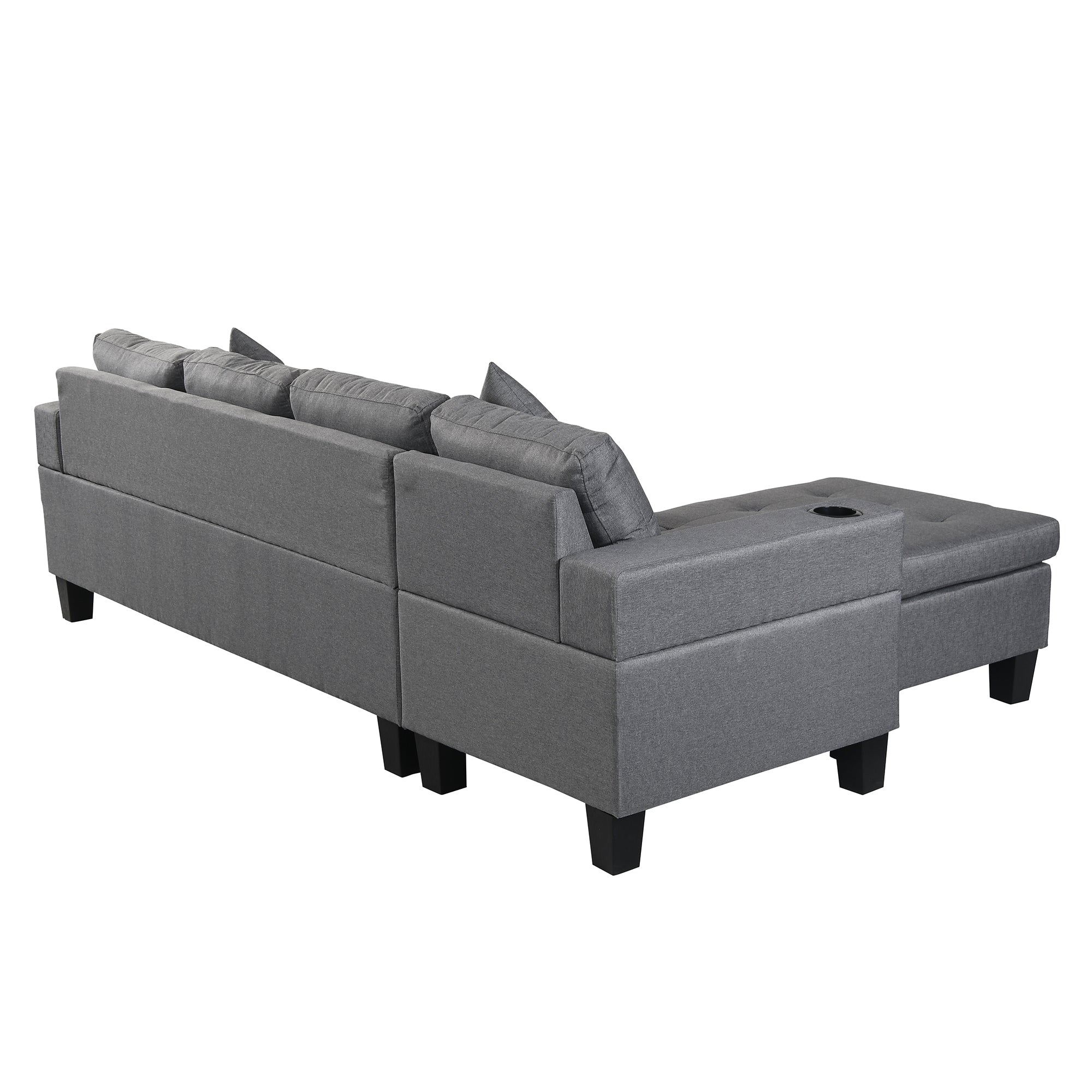 Sectional Sofa Set for Living Room with L Shape Chaise Lounge,cup holder and Left or Right Hand Chaise Modern 4 Seat (FAUX LINEN GREY)