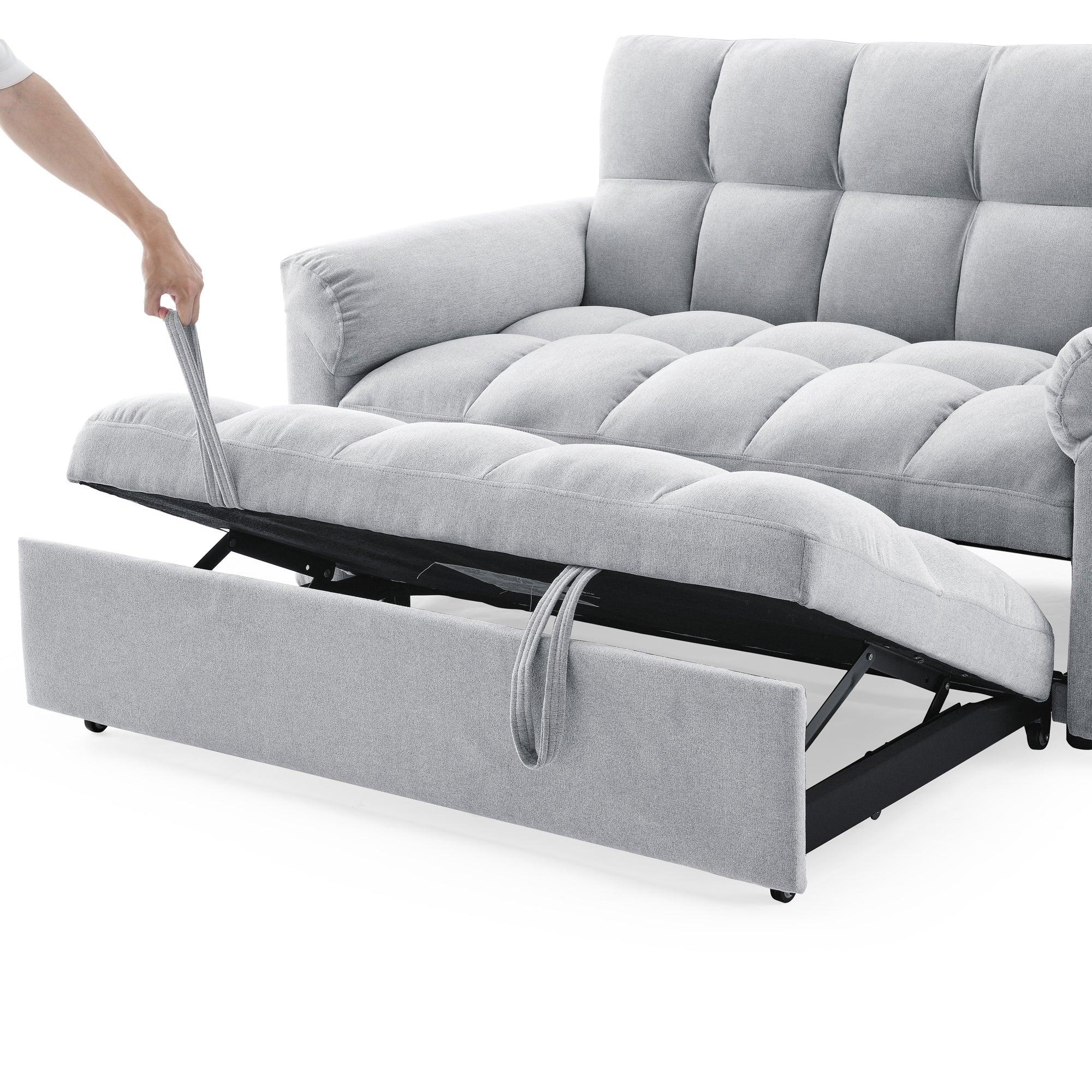 Loveseats Sofa Bed with Pull-out Bed,Adjsutable Back,Light Grey