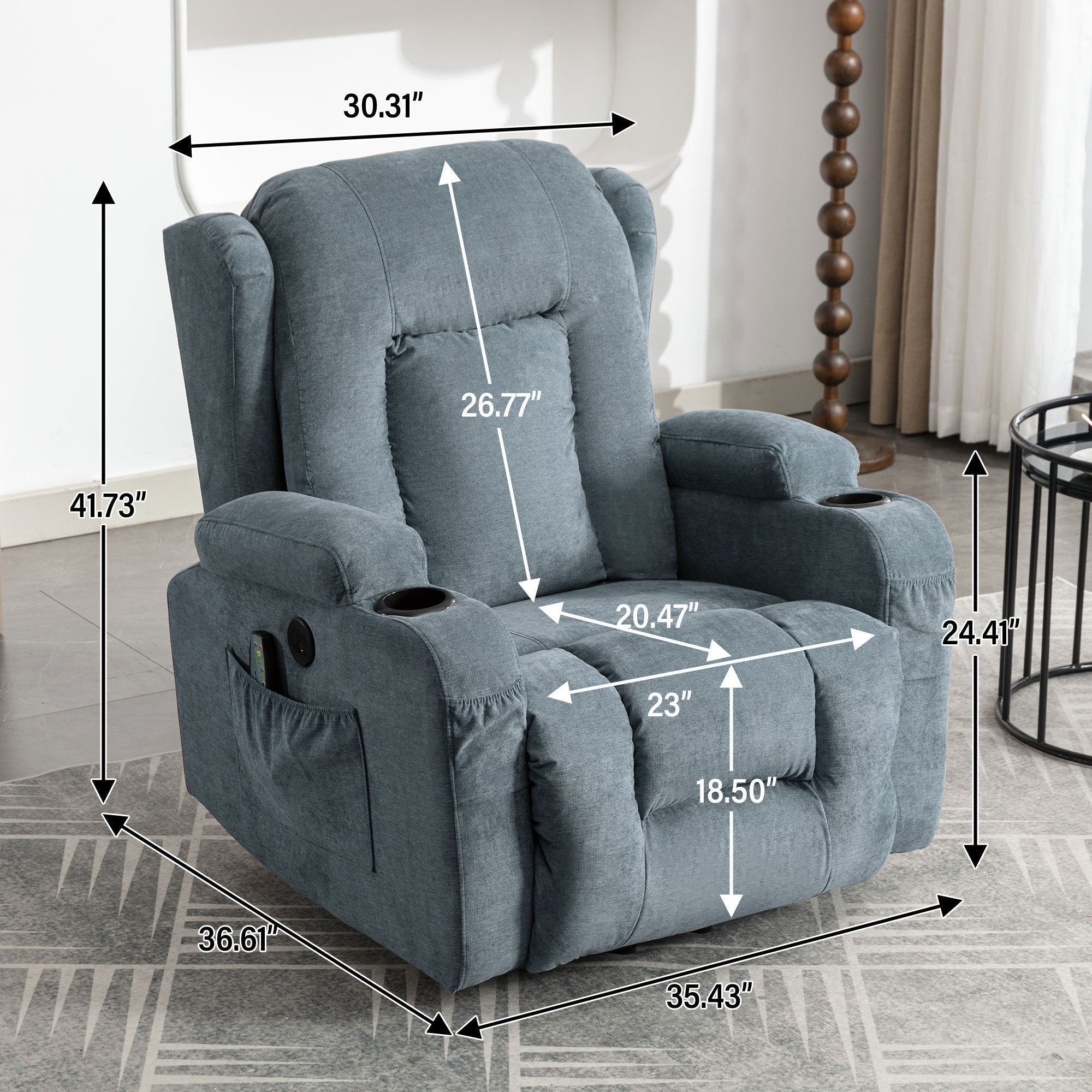 Power Lift Recliner Chair Recliners for Elderly with Heat and Massage Recliner Chair for Living Room with Infinite Position and Side Pocket,USB Charge Port(BLUE)