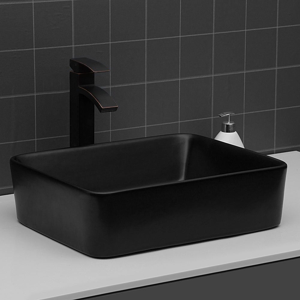 19"x15" Black Ceramic Rectangular Vessel Bathroom Sink
