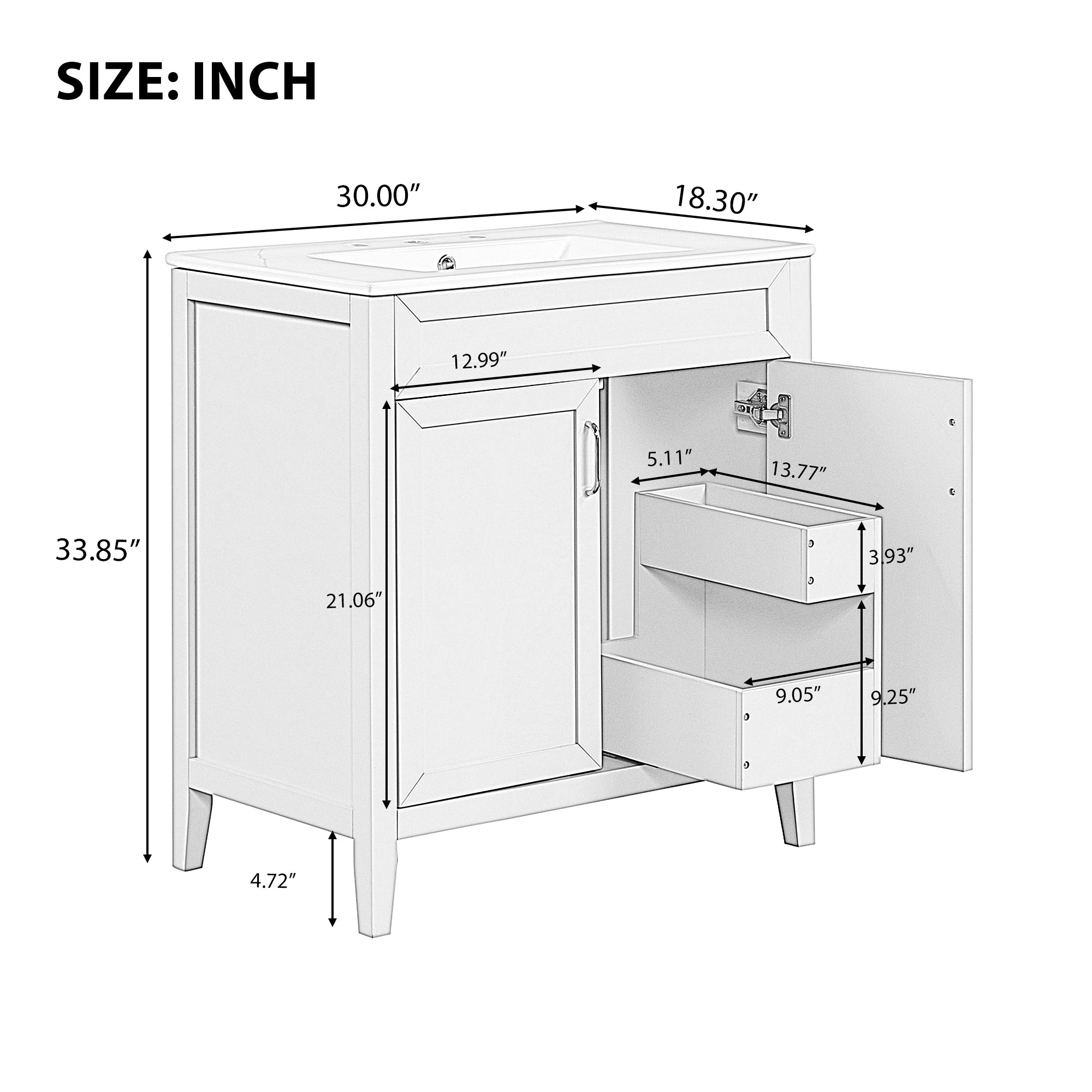 30" Bathroom Vanity with Sink, Multi-functional Bathroom Cabinet with Doors and Drawers, Solid Frame and MDF Board, Green