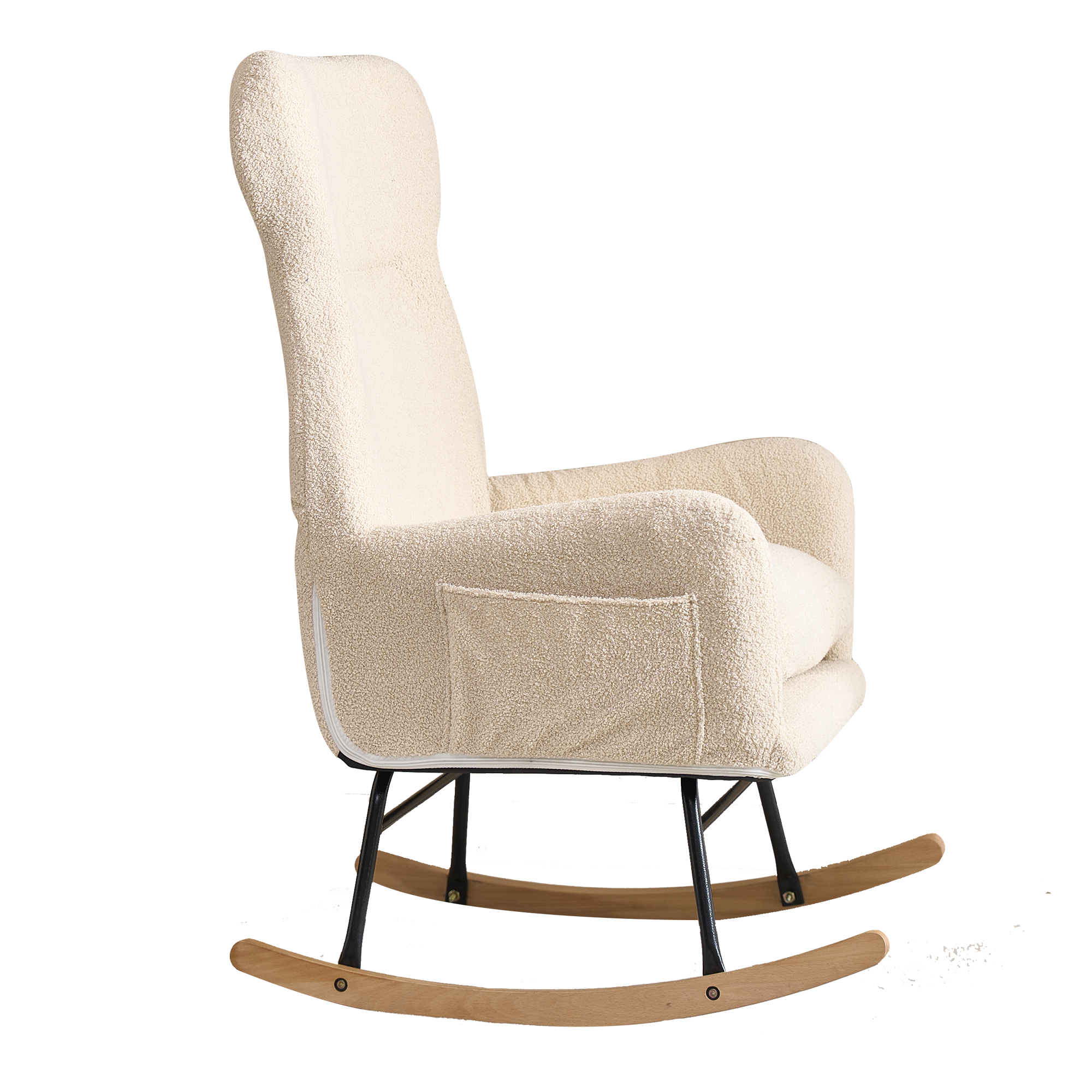 Modern Rocking Chair with High Backrest,Teddy Material Comfort Arm Rocker, Lounge Armchair for Living Room