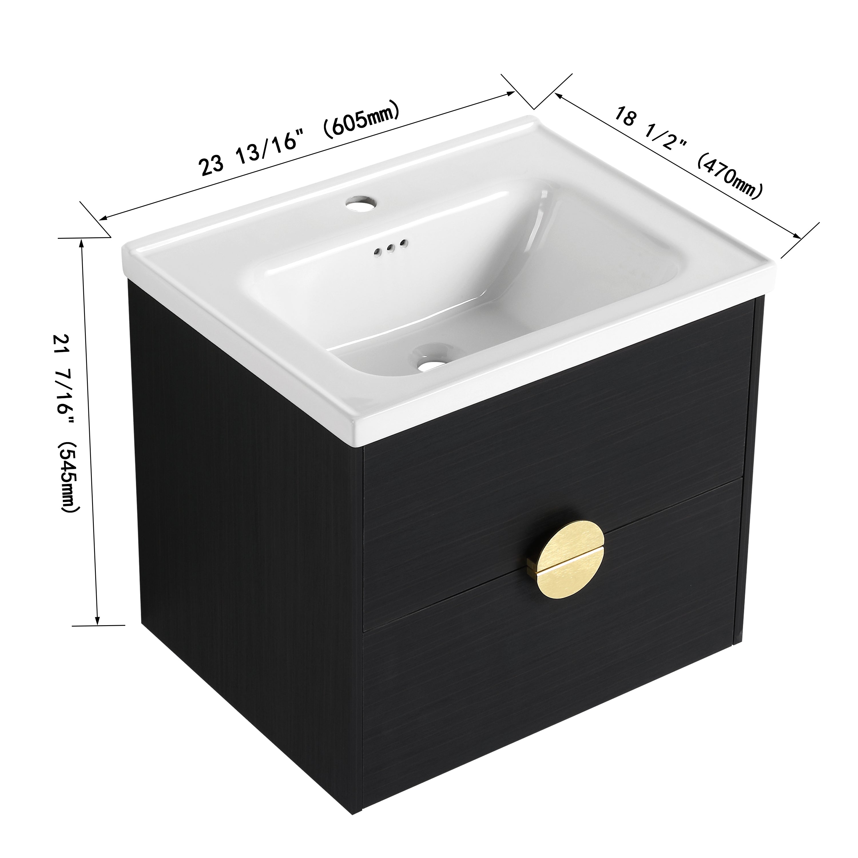 24 Inch Wall-Mounted Bathroom Vanity With Sink, For Small Bathroom (KD-Packing)