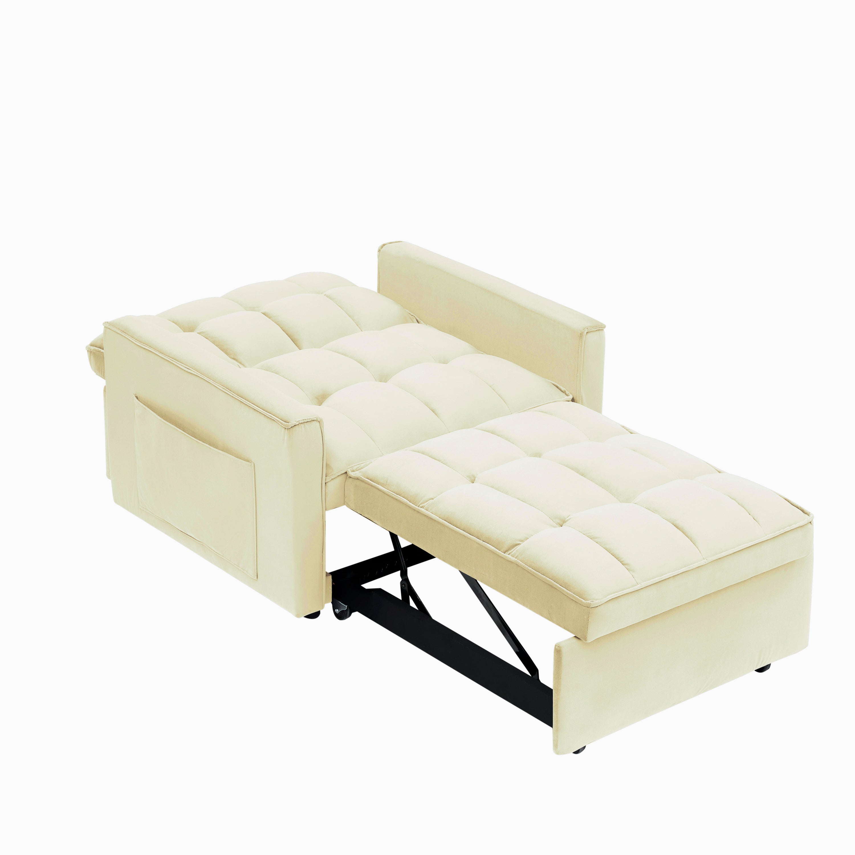 Sofa bed chair 3 in 1 convertible, recliner, single recliner, suitable for small Spaces with adjustable back black creamy white