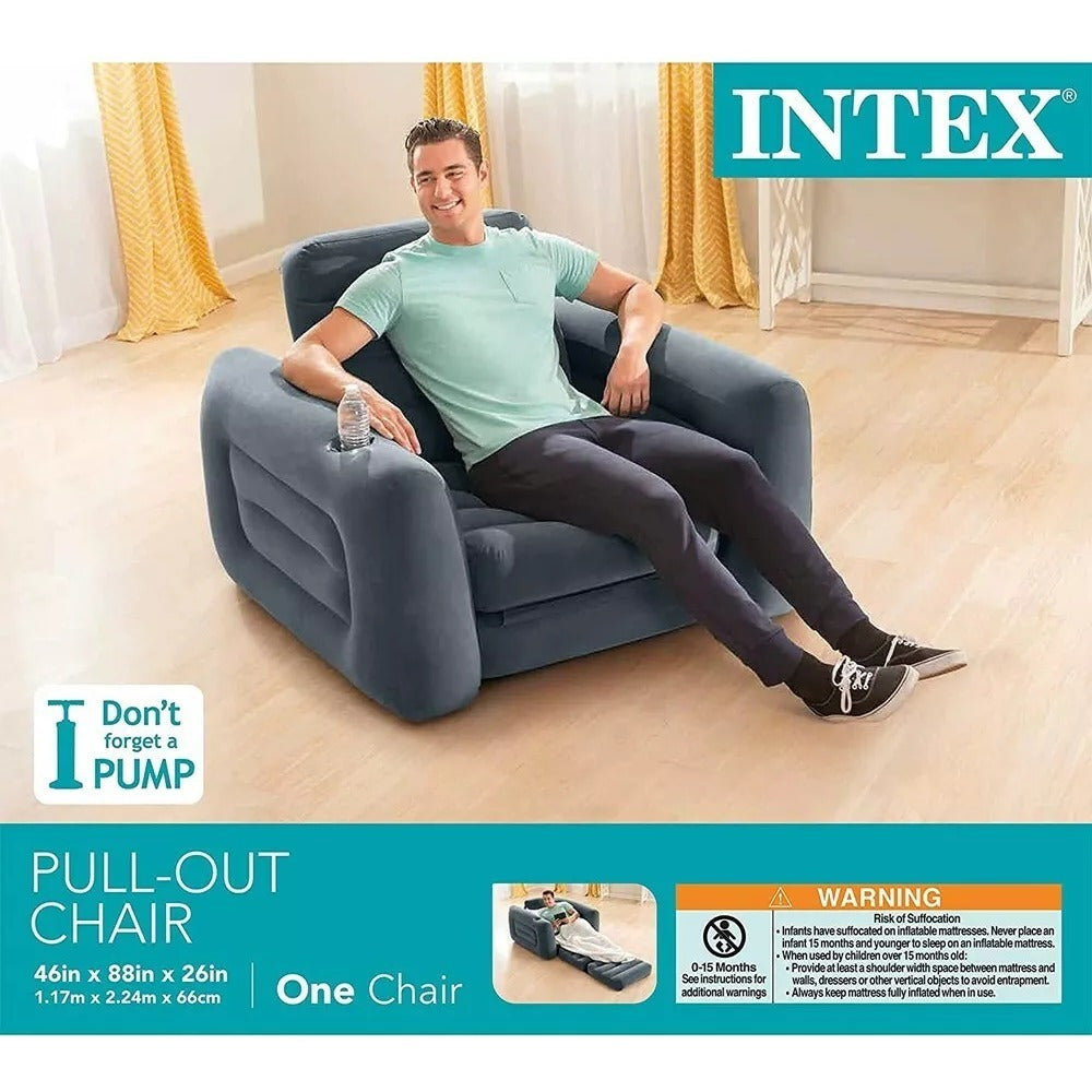 Intex Pull-Out Inflatable Chair Bed - Twin Size, 46x88x26, Versatile & Comfortable