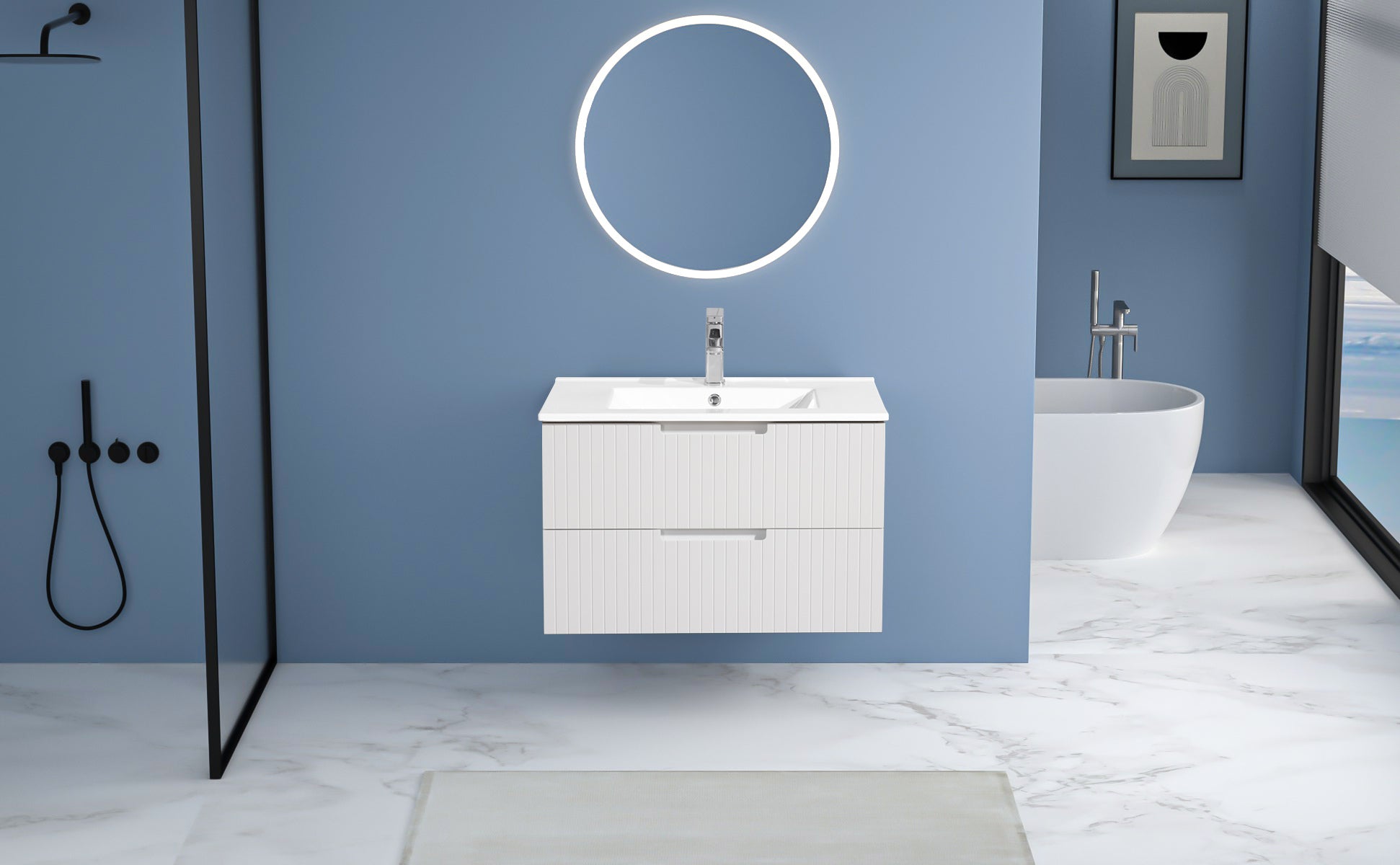 30 Inch Floating Bathroom Vanity with Ceramic Sink Combo Set, Modern Bath Storage Cabinet Vanity with Drawers Wall Mounted Vanity for Bathroom, White