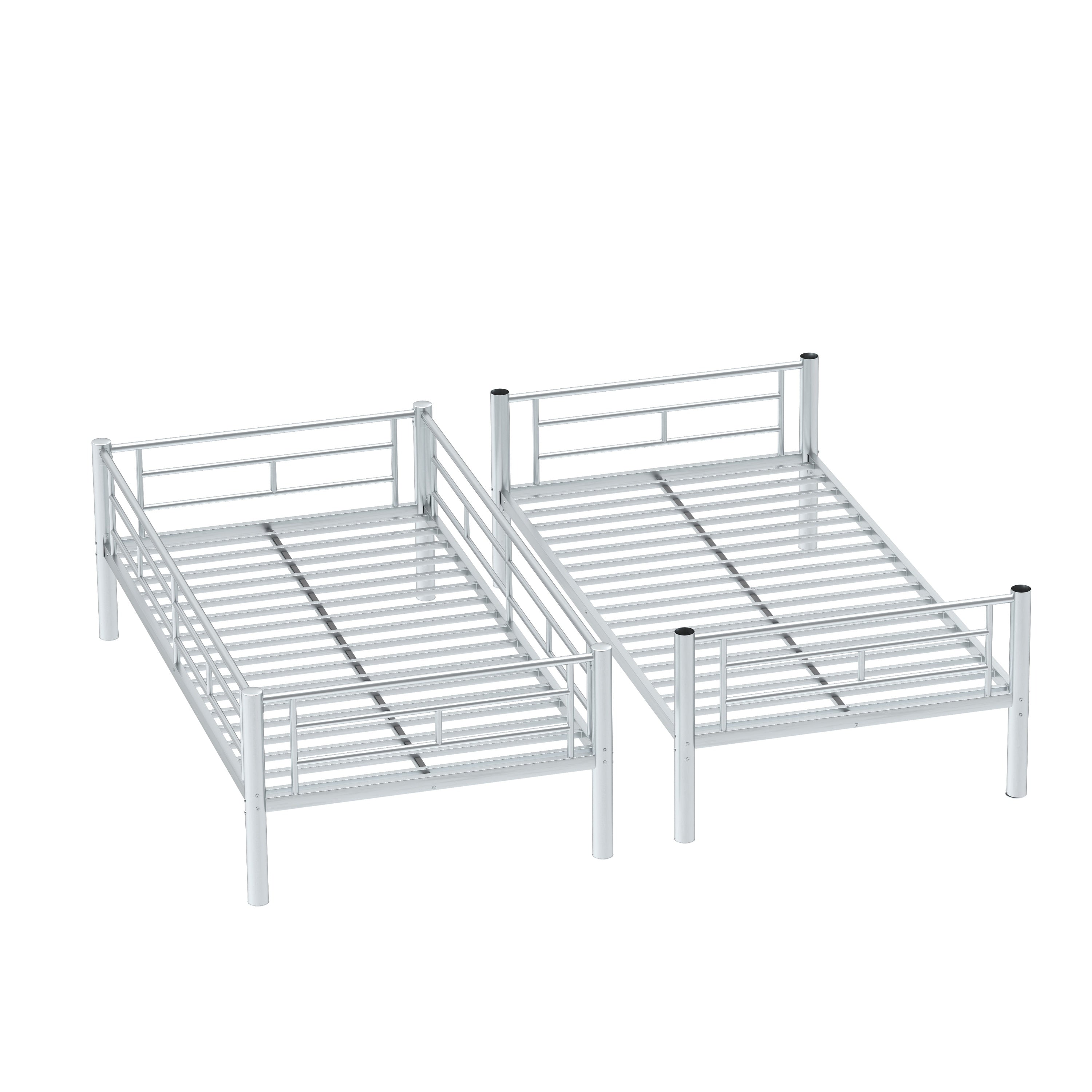 Bunk Bed Twin Over Twin Size with Ladder and high Guardrail, Able to Split, Metal Bunk Bed, Storage Space, Noise Free,Grey Silver