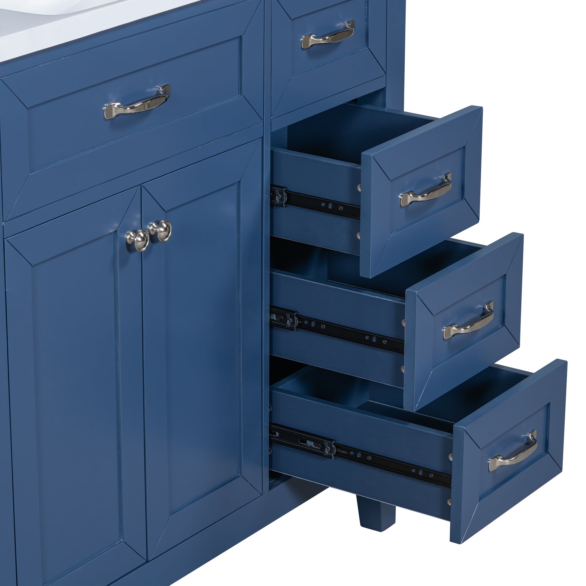 36" Bathroom Vanity without Sink, Cabinet Base Only, Bathroom Cabinet with Drawers, Solid Frame and MDF Board, Blue