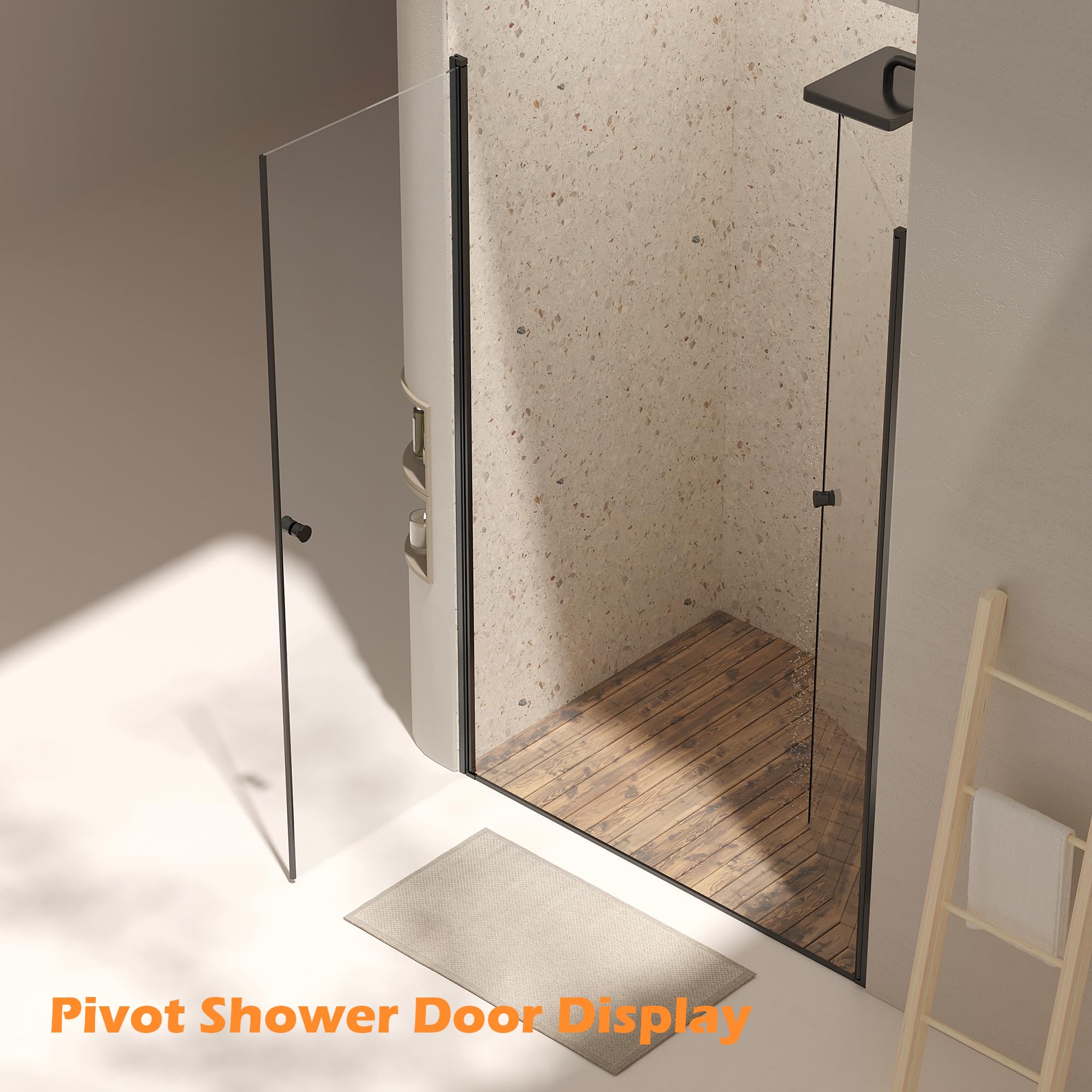48 x 72 in Frameless Pivot Shower Door - 48 x 72 in / Matte Black view 2