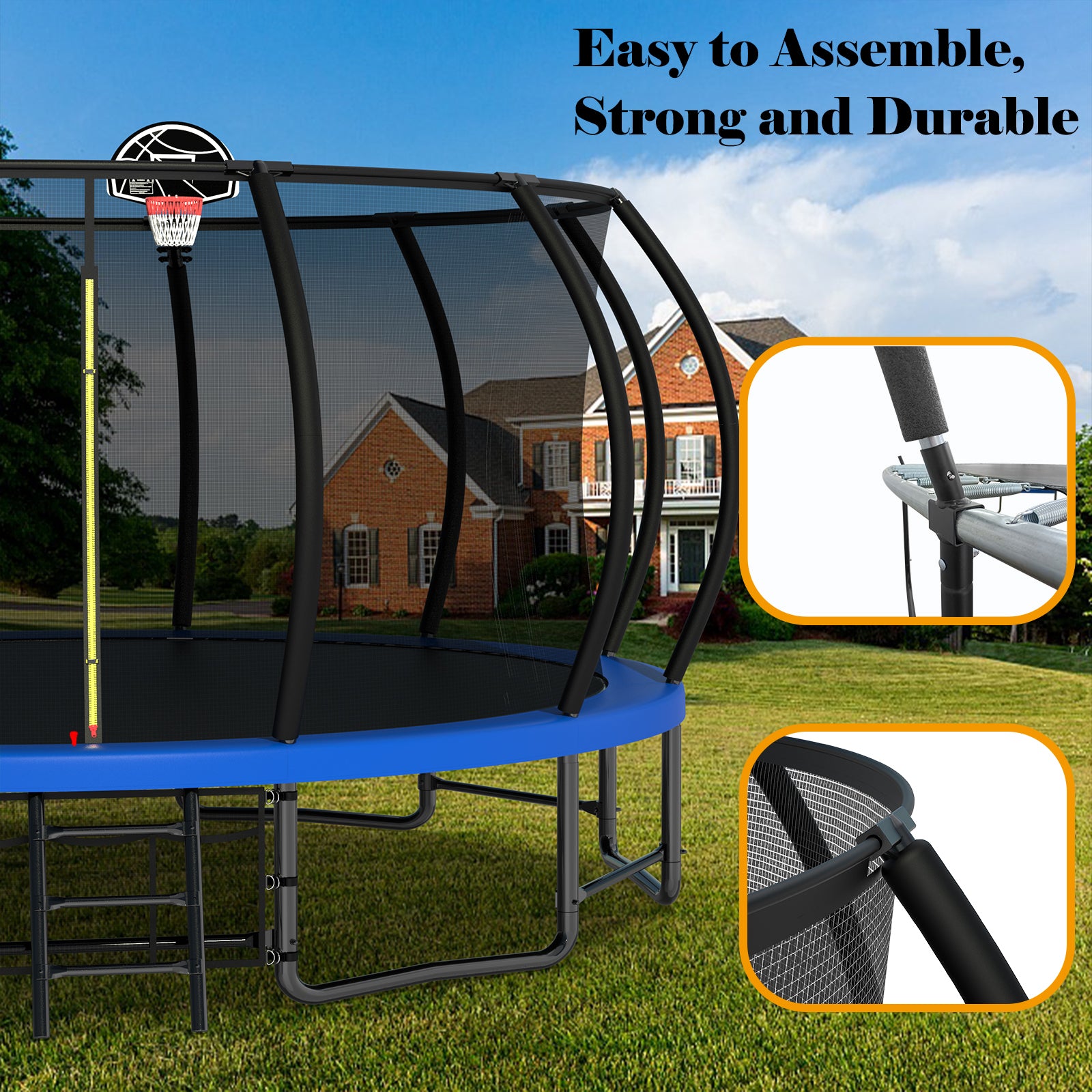 16FT Outdoor Trampoline for Kids and Adults, Pumpkin Trampolines with Curved Poles,Heavy Duty Trampoline Anti-Rust Coating ASTM Approval