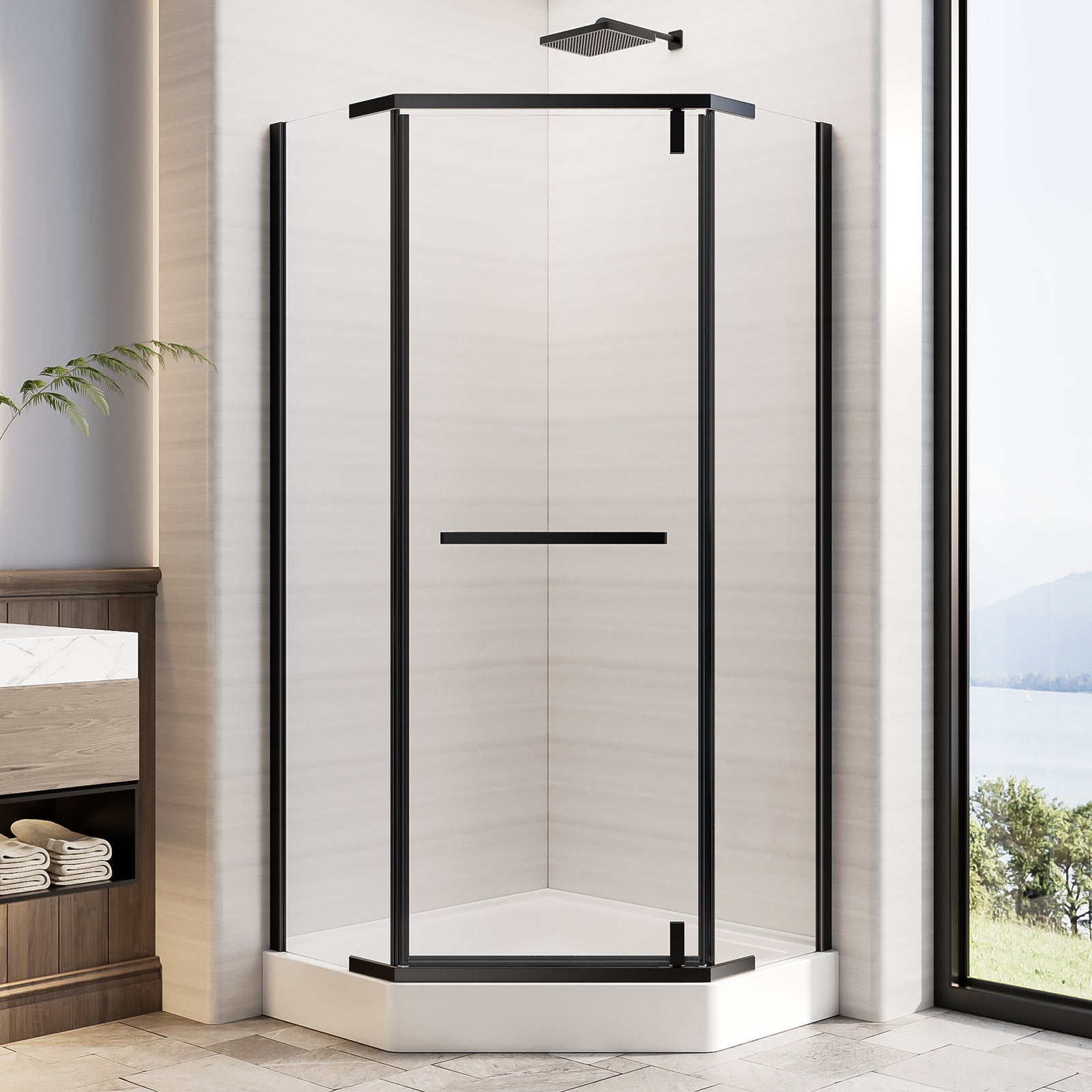 36 x 36 x 72 in Neo-Angle Shower Door - 36 x 36 x 72 in / Clear Glass / Black view 1