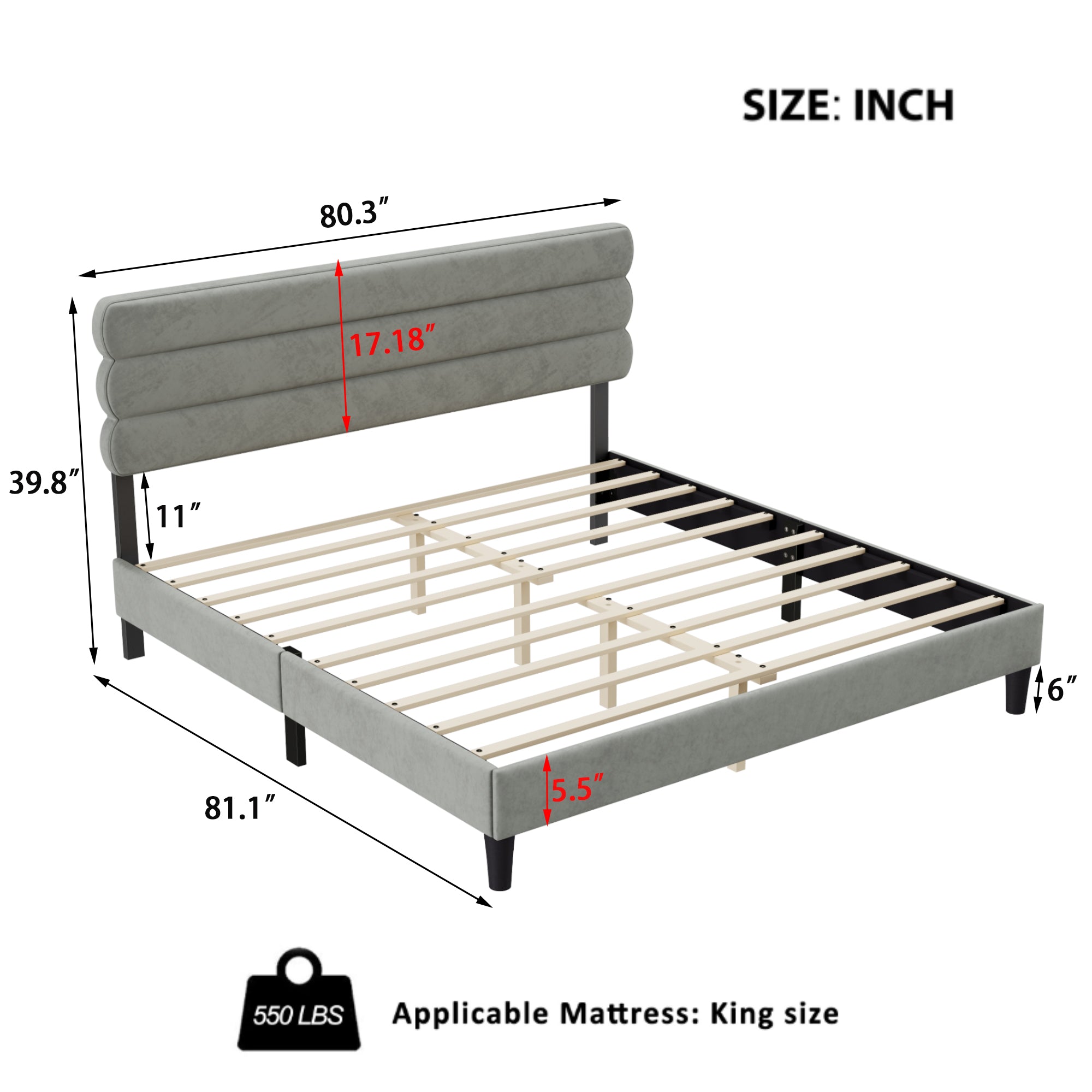 King Bed Frame with Headboard,Sturdy Platform Bed with Wooden Slats Support,No Box Spring,Mattress Foundation,Easy Assembly