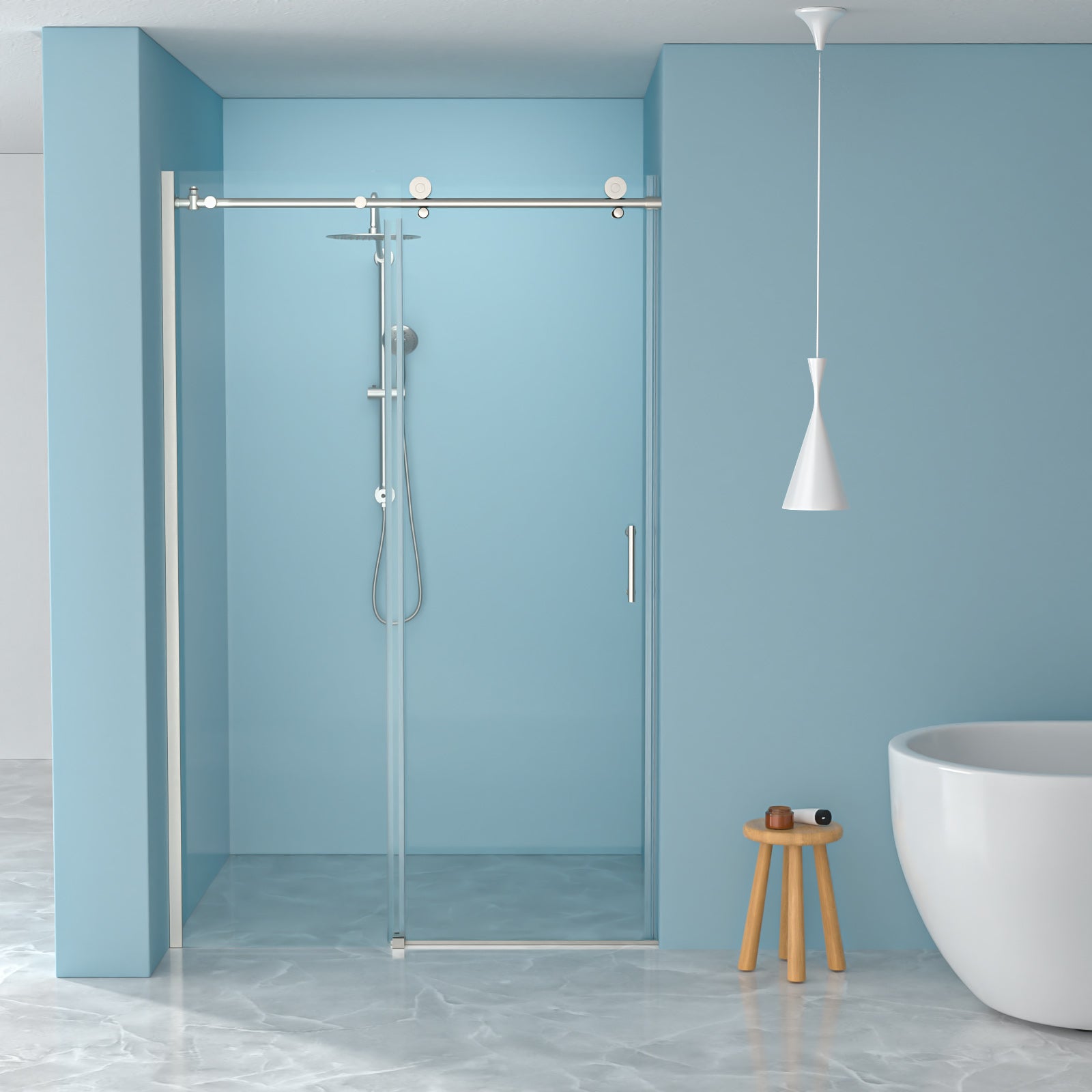 Sliding bypass shower door 48 in. x 76 in. Brushed Silver front view