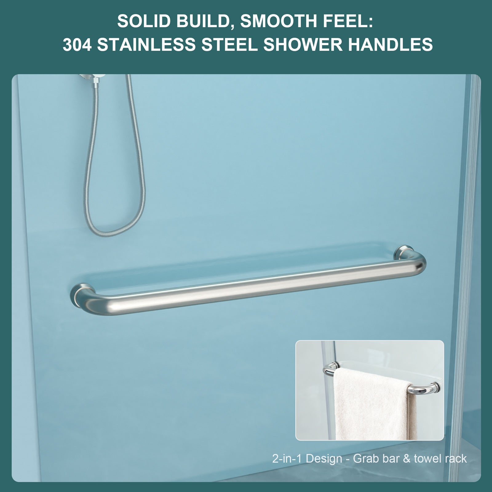 Sliding bypass shower door 48 in. x 72 in. Brushed Silver hardware detail