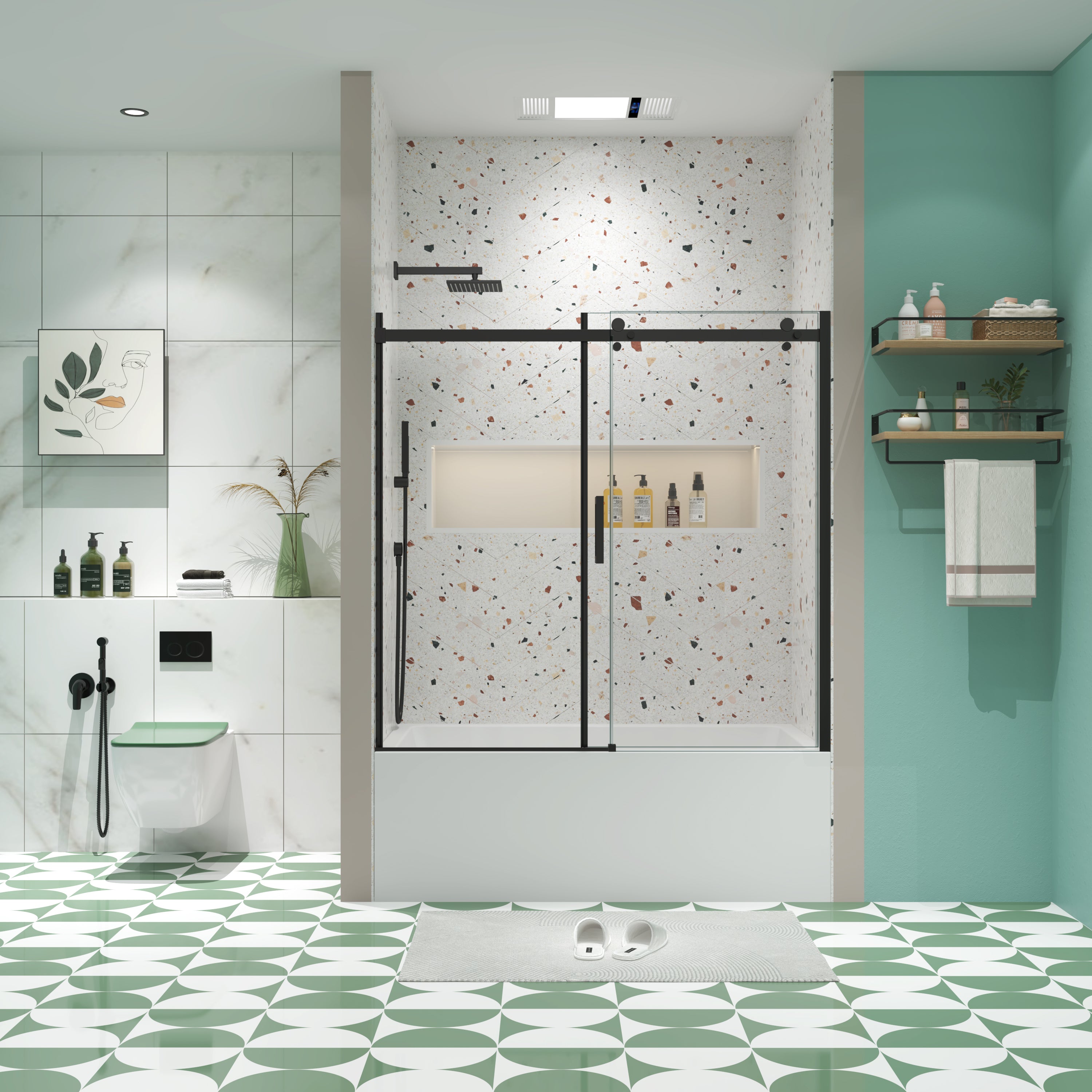 60"W x 58"H Bathtub shower door, sliding door, with 5/16" tempered glass and Matted black finish 6058