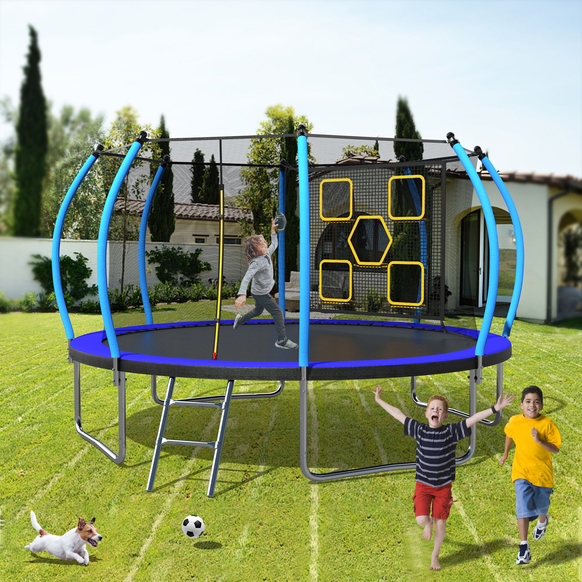 12FT Trampoline with Enclosure - Recreational Trampolines with Ladder, ASTM Approval Outdoor Trampoline for Kids