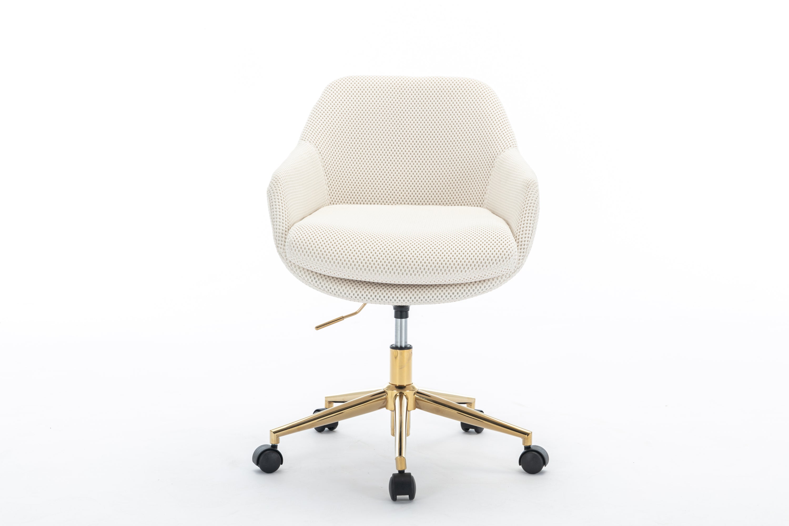 046-Mesh Fabric Home Office 360°Swivel Chair Adjustable Height With Gold Metal Base,Beige