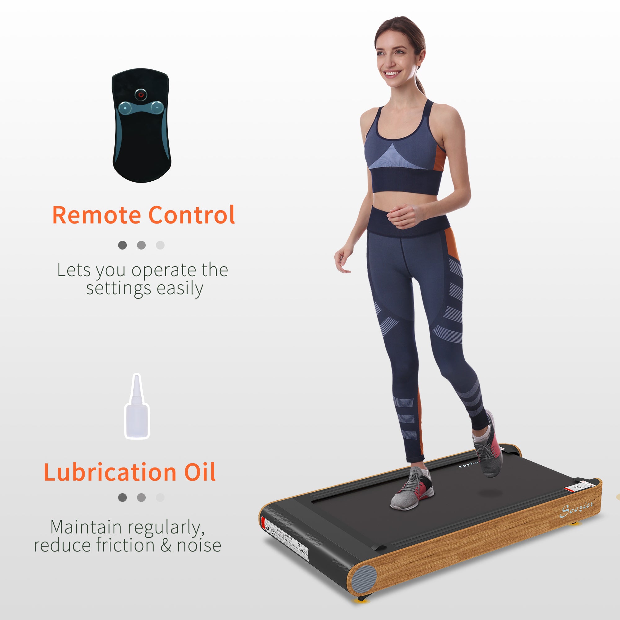 Soozier Under Desk Treadmill, 2.5HP Portable Walking Pad with Bluetooth Speaker, Wheels, Remote Control, LED Display, 265 lbs. Weight Capacity, for Home Gym Office, Wood Look