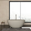 55 inch freestanding solid surface soaking bathtub in white, front view