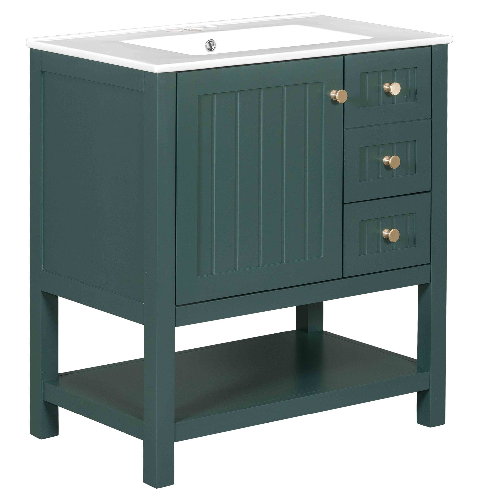 30inch Transitional Style Bathroom Vanity Cabinet Combo with Ceramic Sink