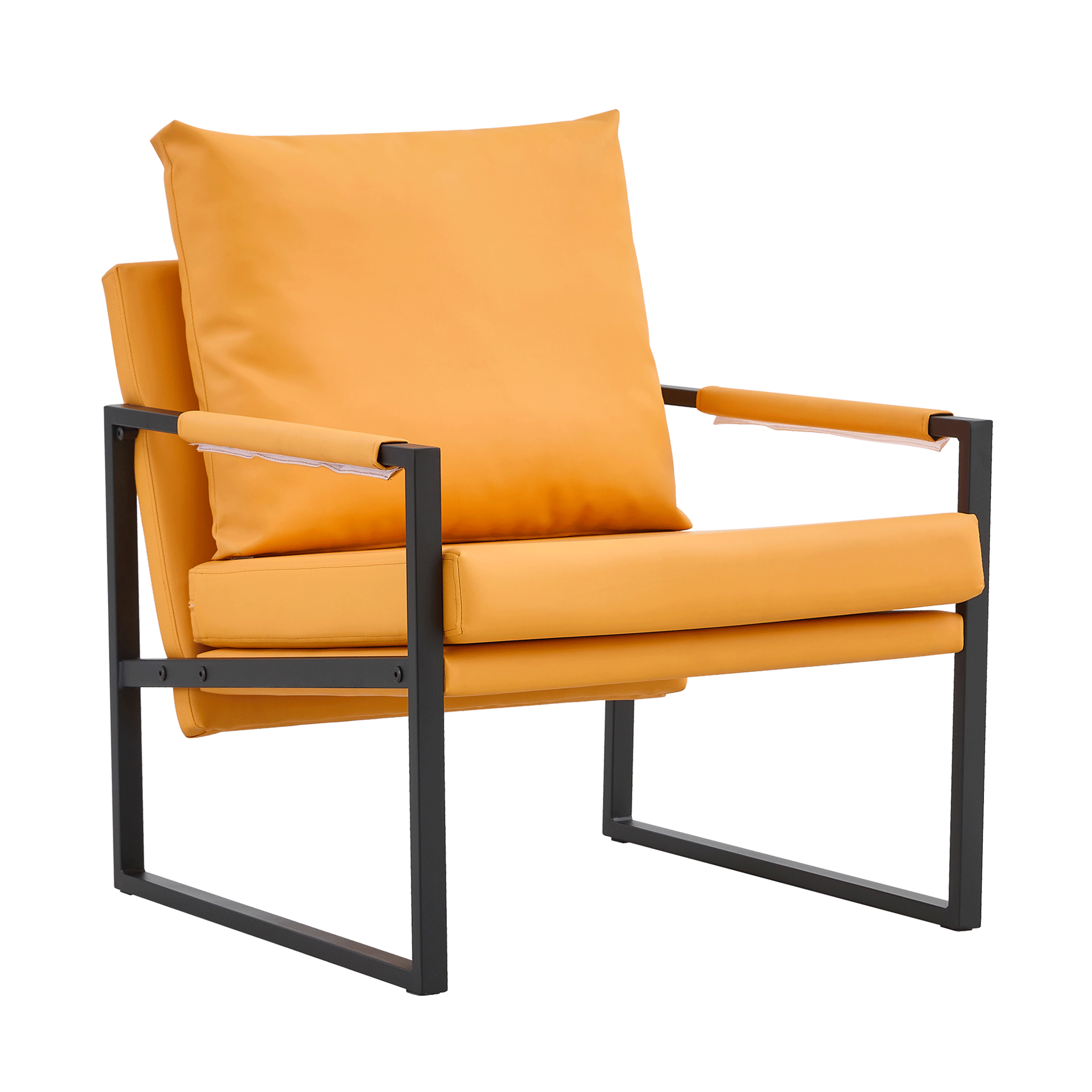 PU Leather Accent Arm Chair Mid Century Upholstered Armchair with Metal Frame Extra-Thick Padded Backrest and Seat Cushion Sofa Chairs for Living Room ( orange PU Leather + Metal Frame + Foam)SF-008