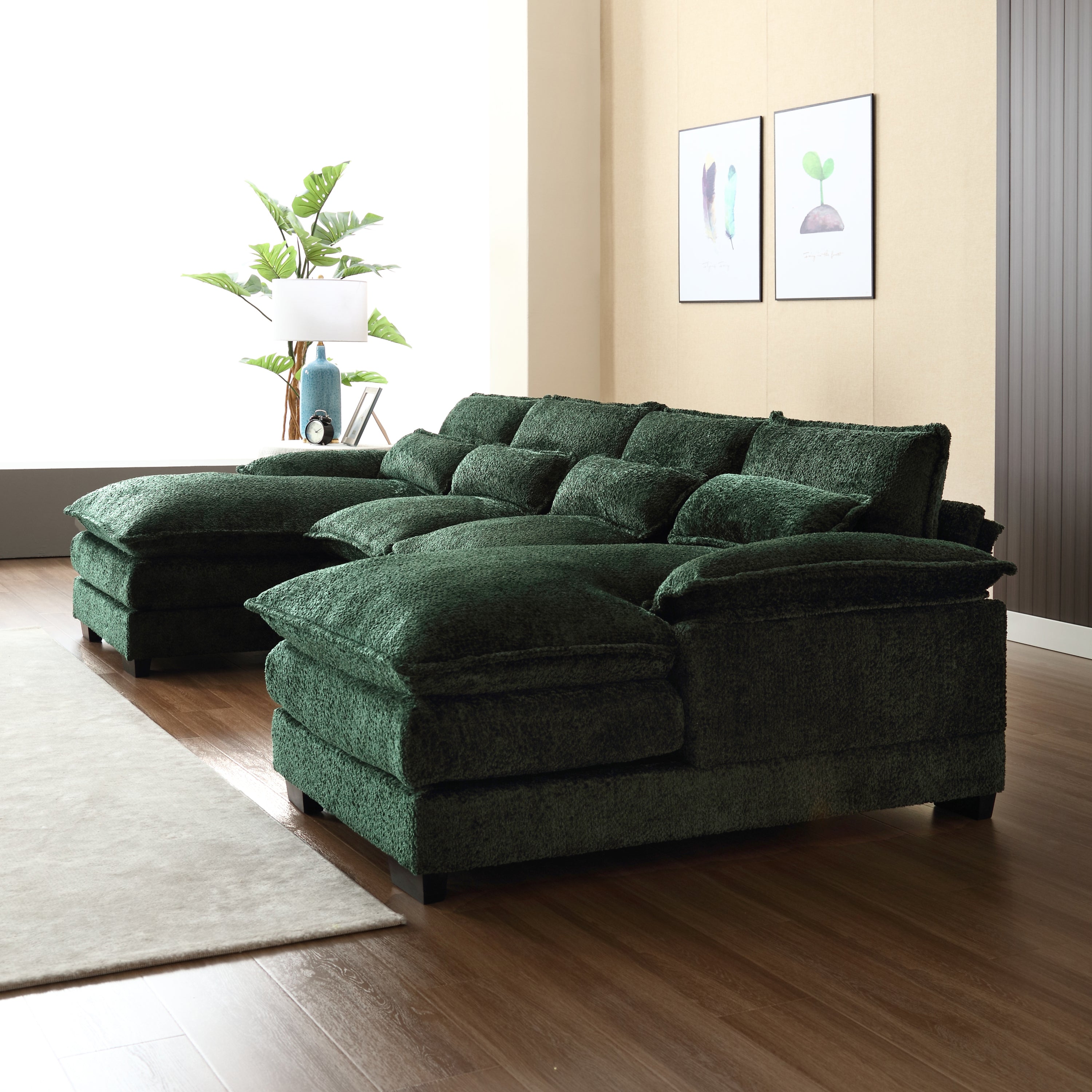 UNITED WE WIN Modern Large chenille Fabric U-Shape Sectional Sofa,strong support for up to 500 pounds, filled with high-quality high-density sponge and high-quality memory foam