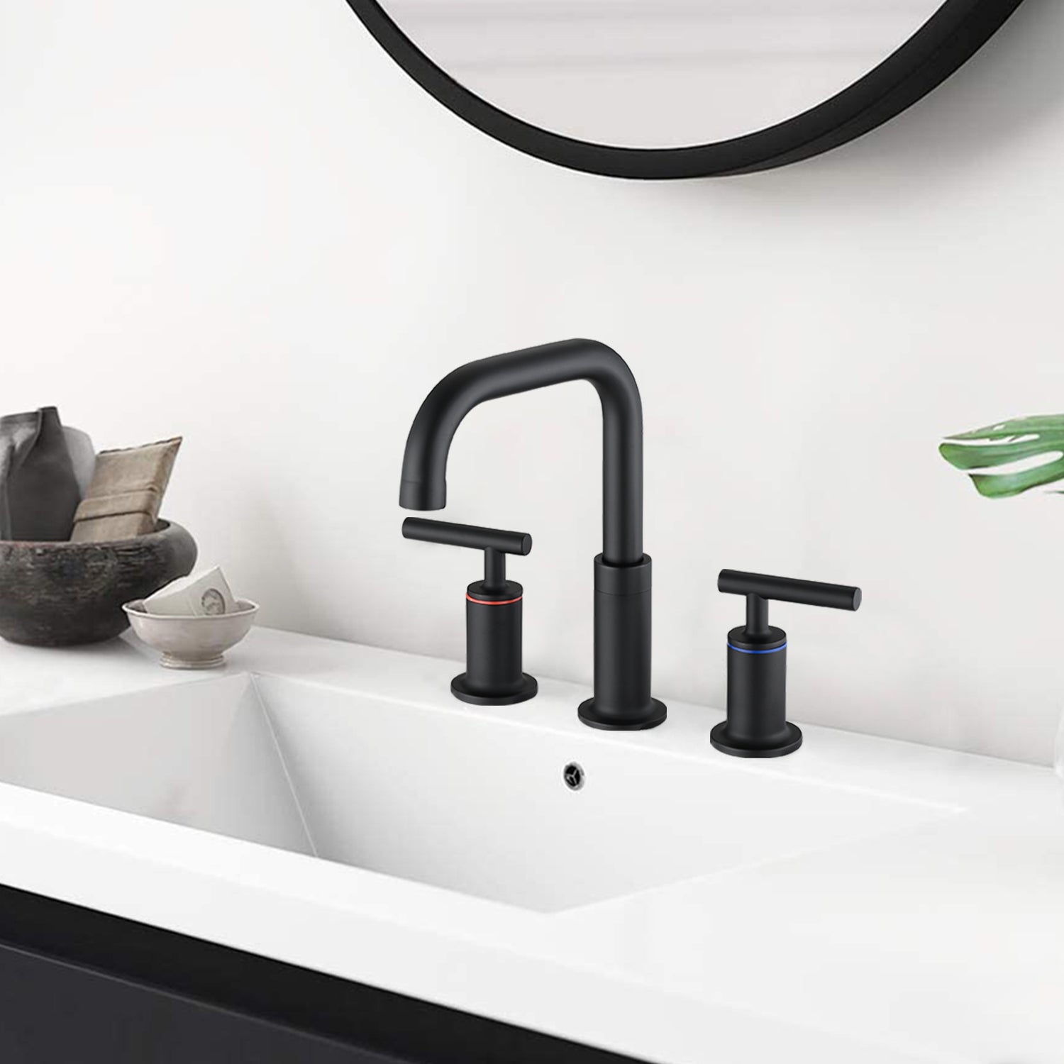 8 in. Widespread Double Handle Bathroom Faucet with Pop Up Drain in Matte Black