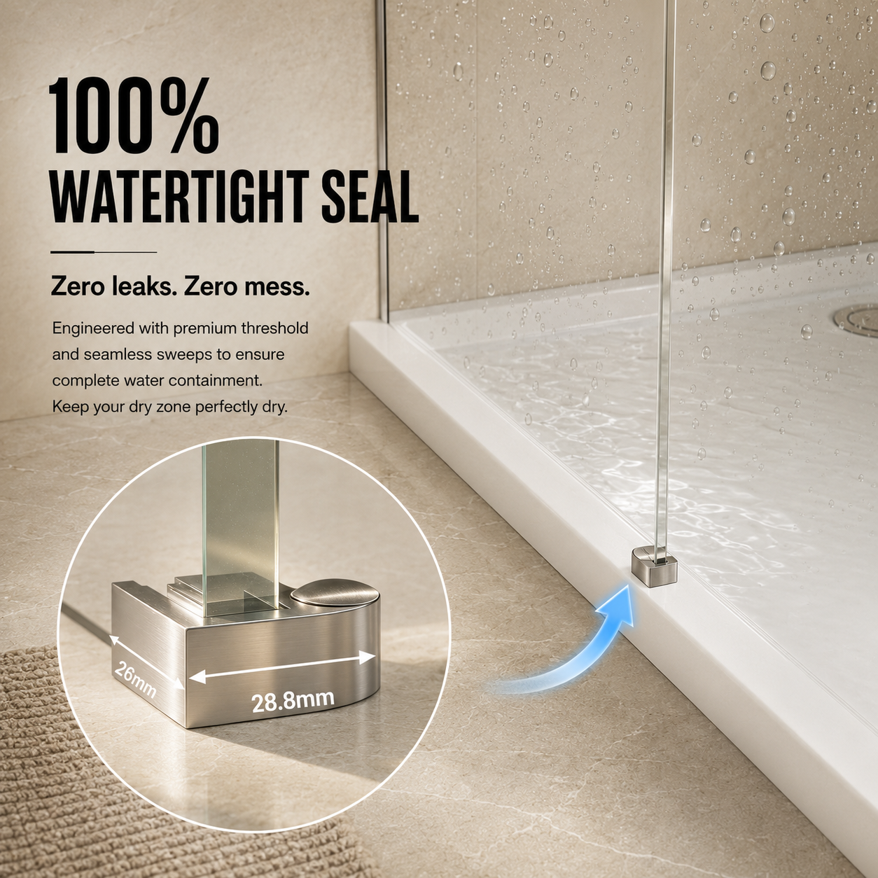 32 x 76 in Frameless Fixed Shower Glass Panel - Wall Channel Chrome view 3