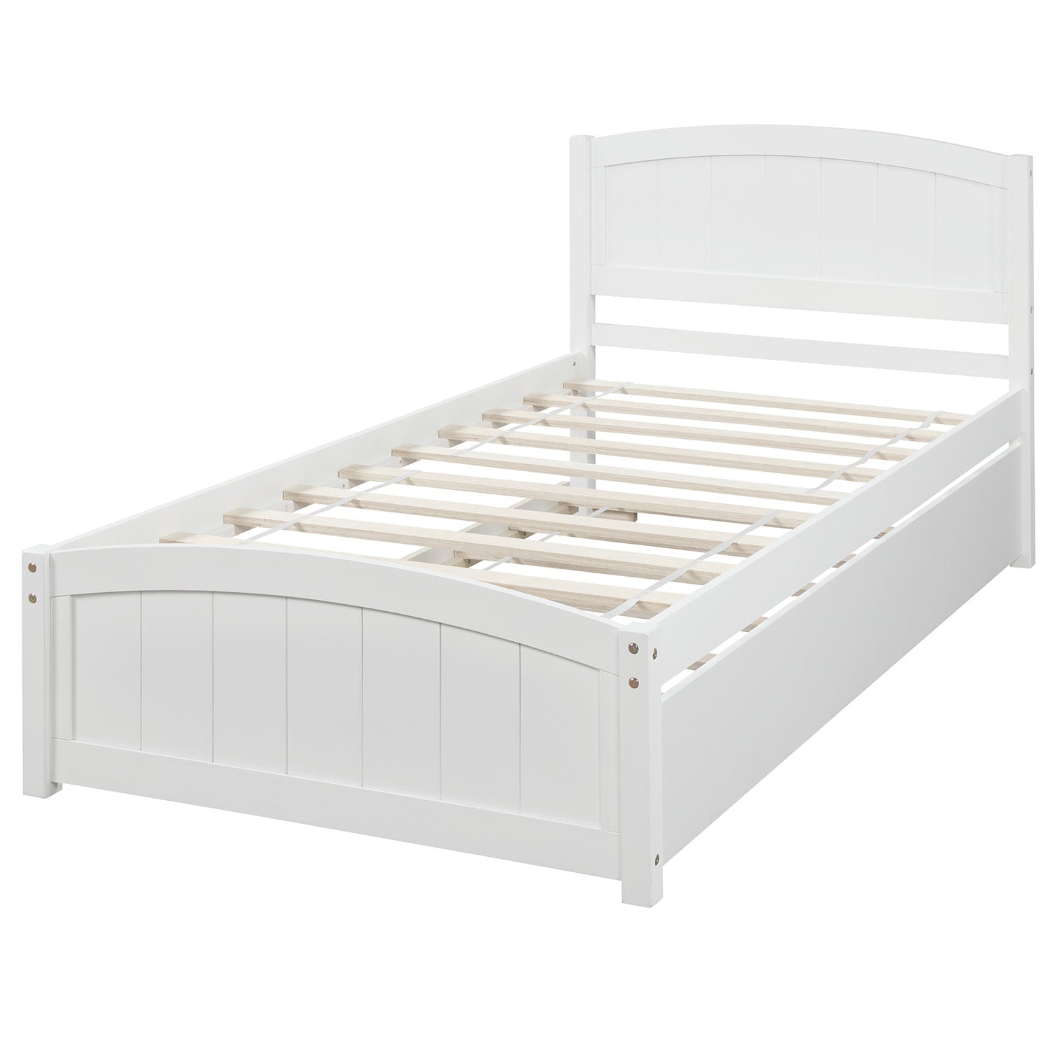 Twin size Platform Bed with Trundle, White