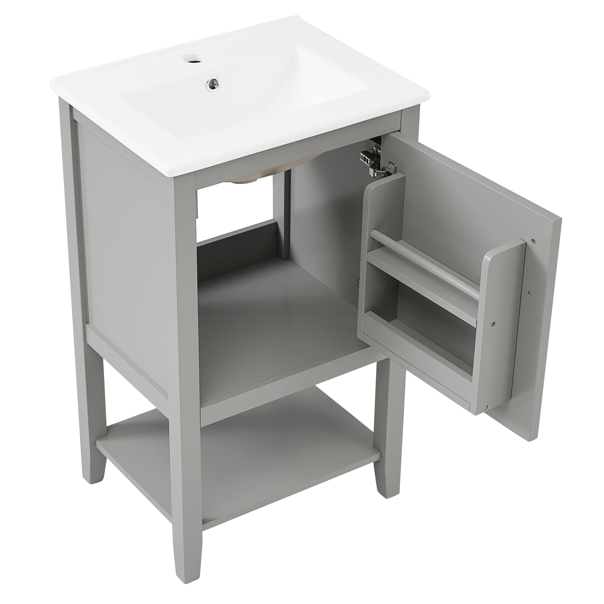 20" Bathroom Vanity with Sink, Bathroom Cabinet with Soft Closing Door, Storage Rack and Open Shelf, Grey