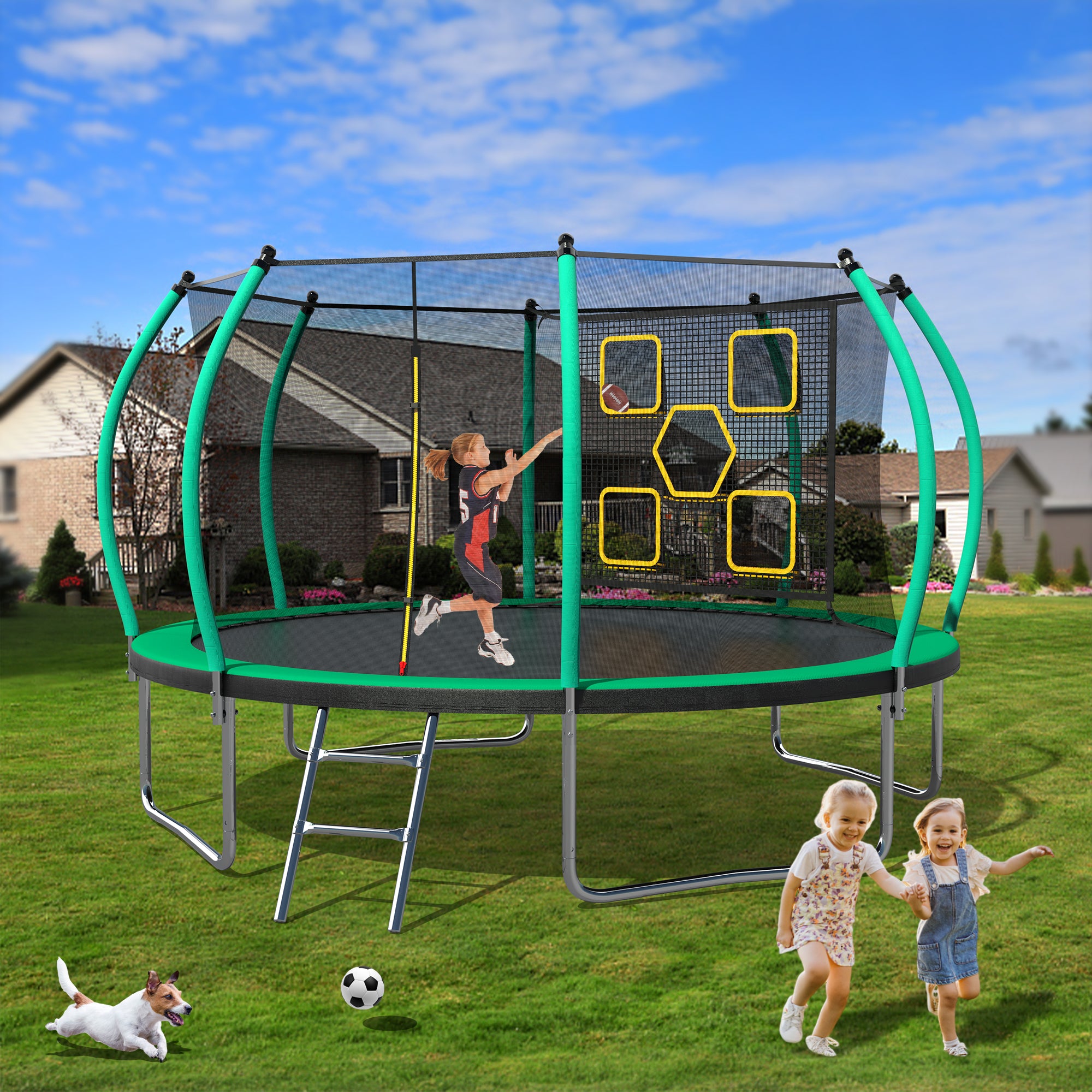 12FT Trampoline, Outdoor Trampolines for Kids and Adults, Recreational Trampoline with Enclosure Net & Ladder, Round Trampoline ASTM Approved