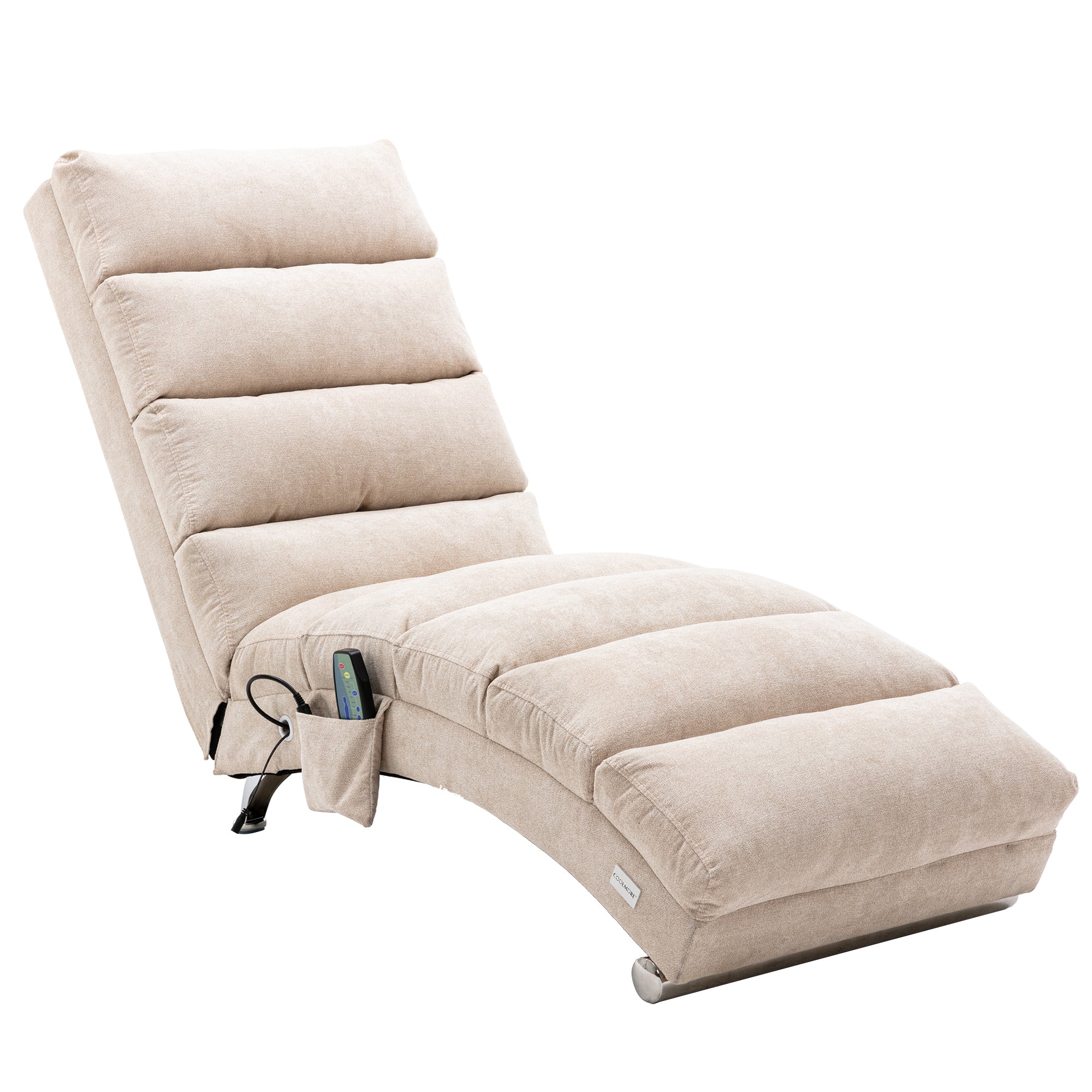 COOLMORE Linen Massage Chaise Lounge Indoor with Remote Control,Ergonomic Electric Massage Long Lounger with 5 Modes for Office, Living Room,Bedroom (Beige)