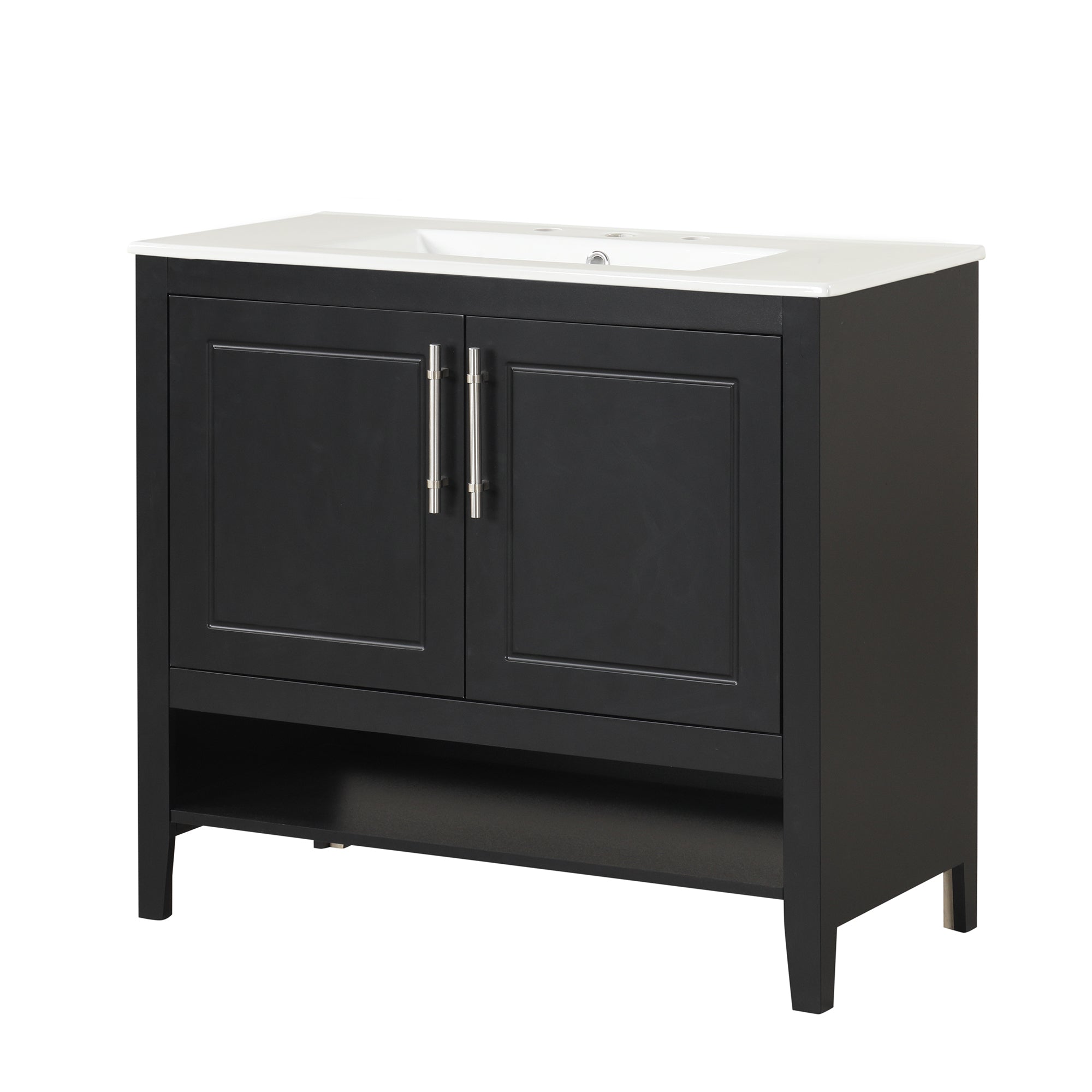 36" Bathroom Vanity with Sink, Multi-functional Bathroom Cabinet with Doors and Drawers, MDF Frame and MDF Board, Black